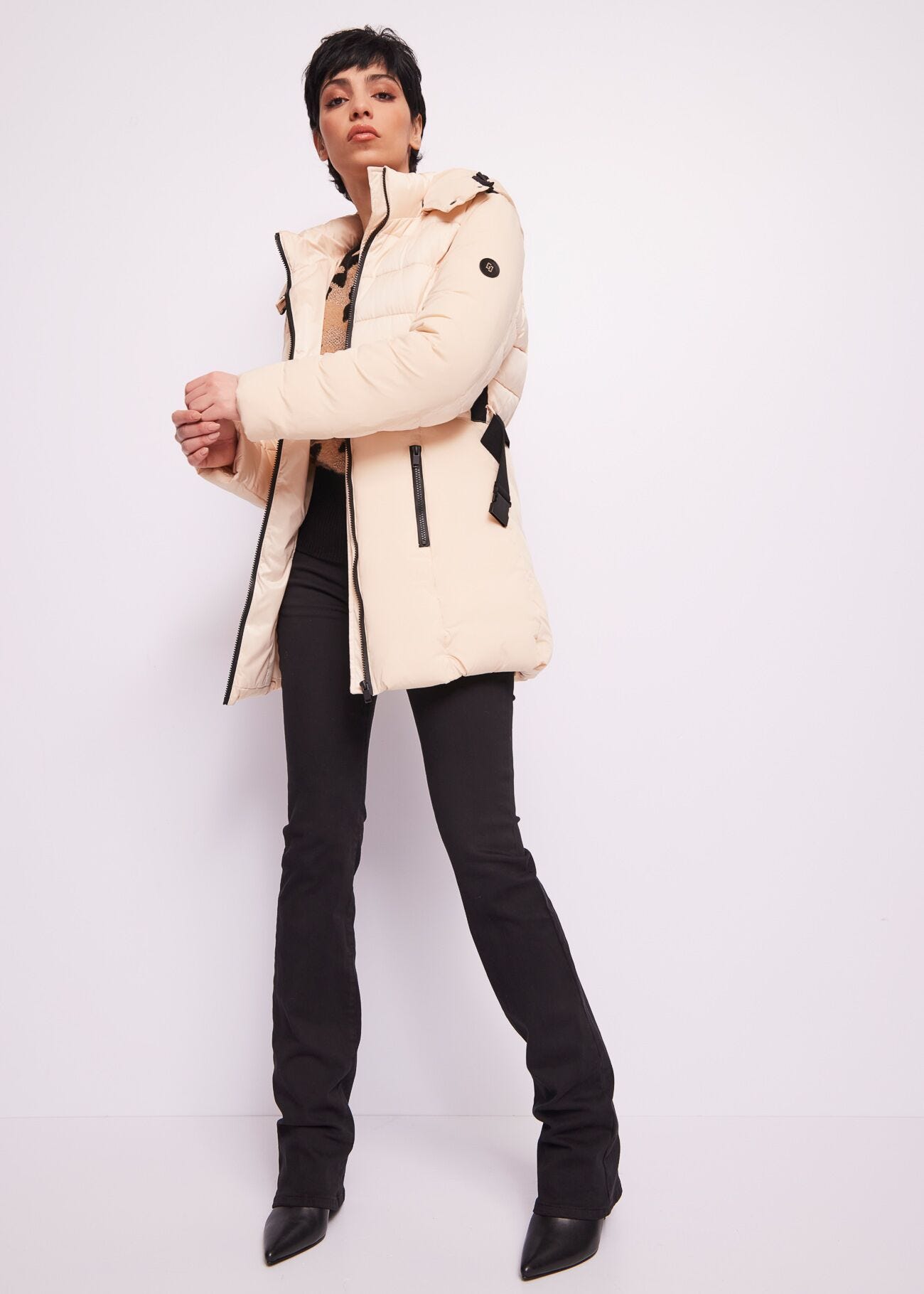 Long nylon down jacket