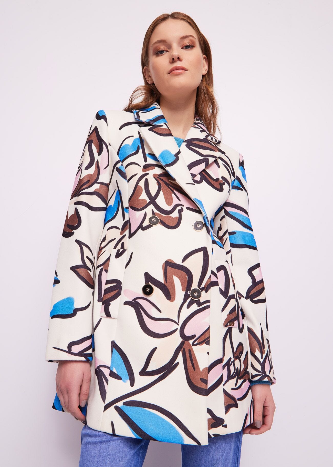 Floral print pea coat