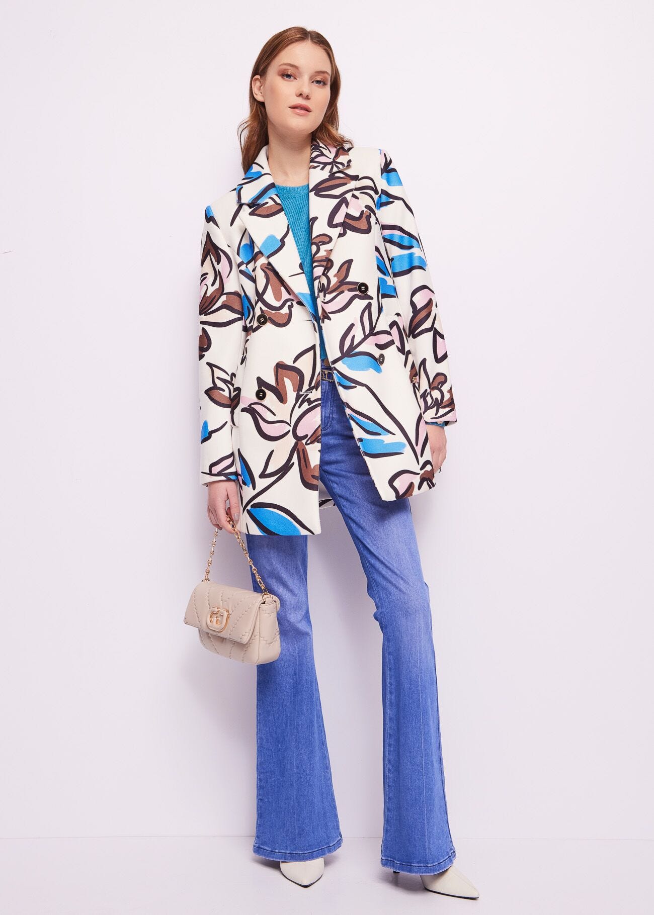 Floral print pea coat