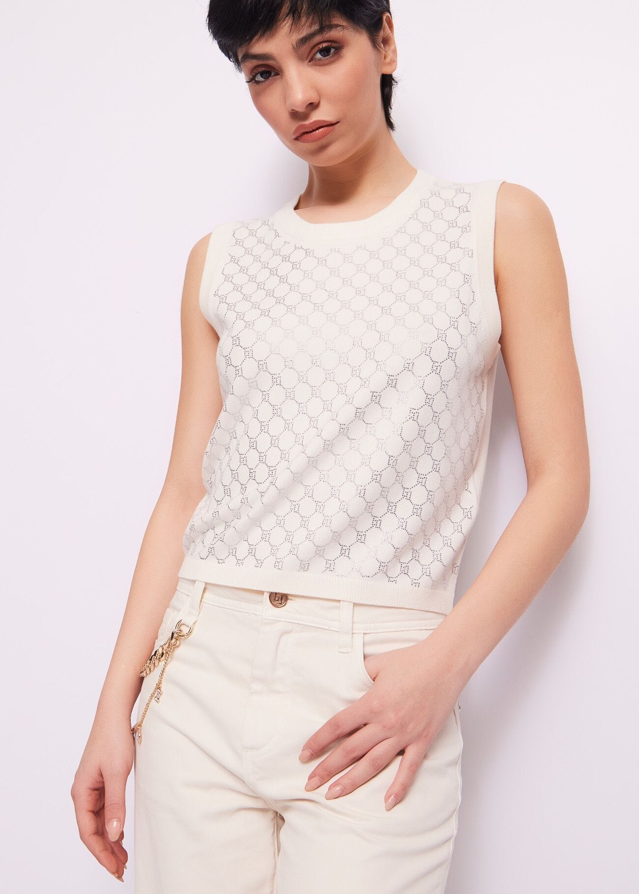 Gilet in maglia con logo e strass