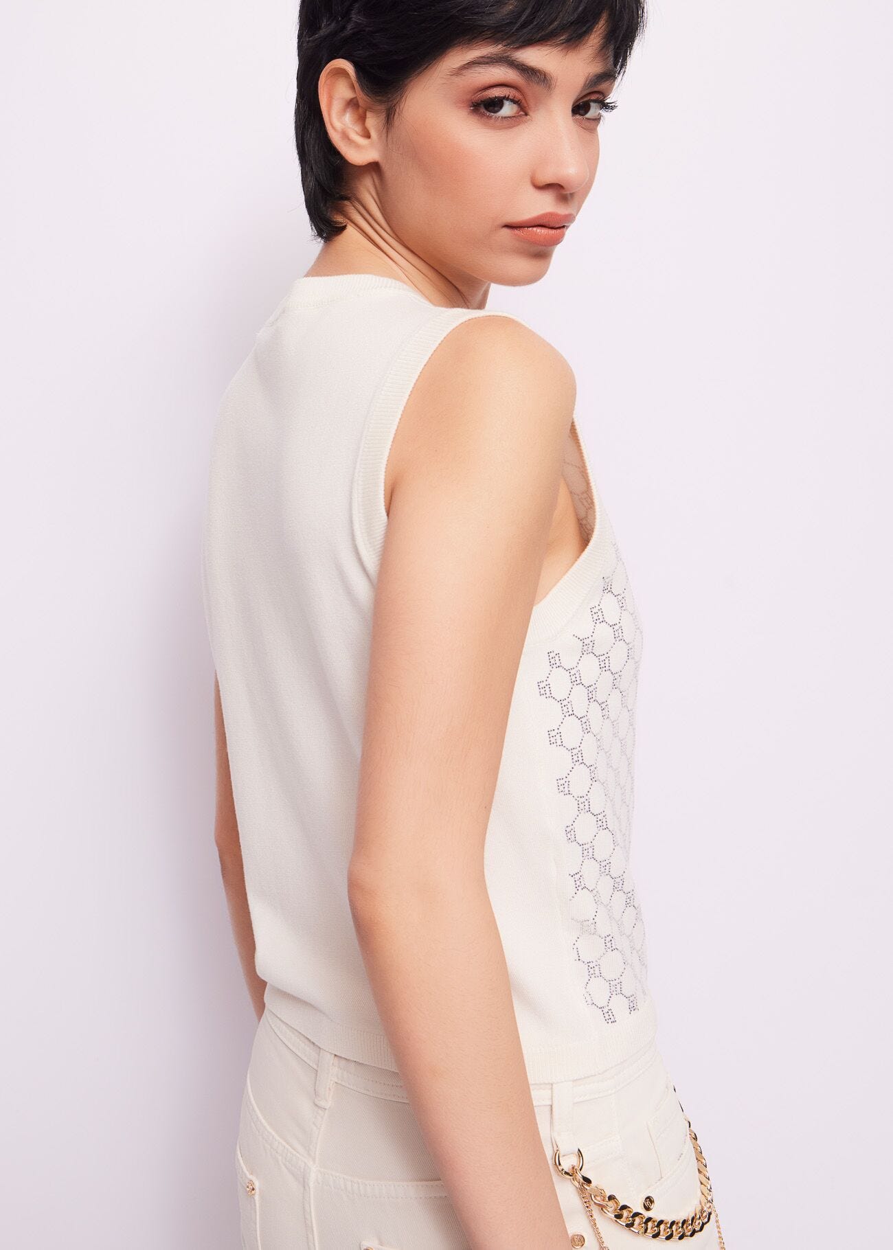 Gilet in maglia con logo e strass