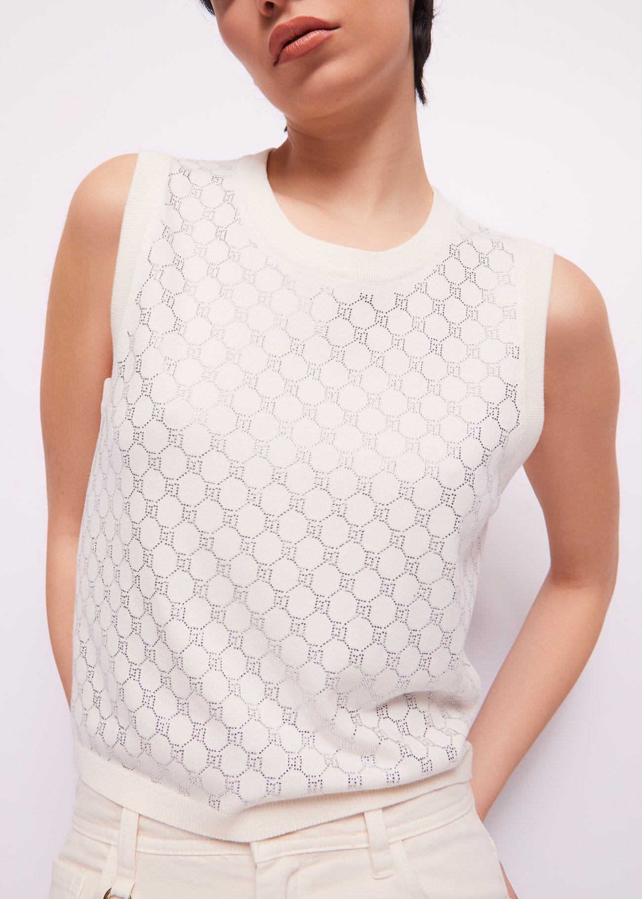 Gilet in maglia con logo e strass