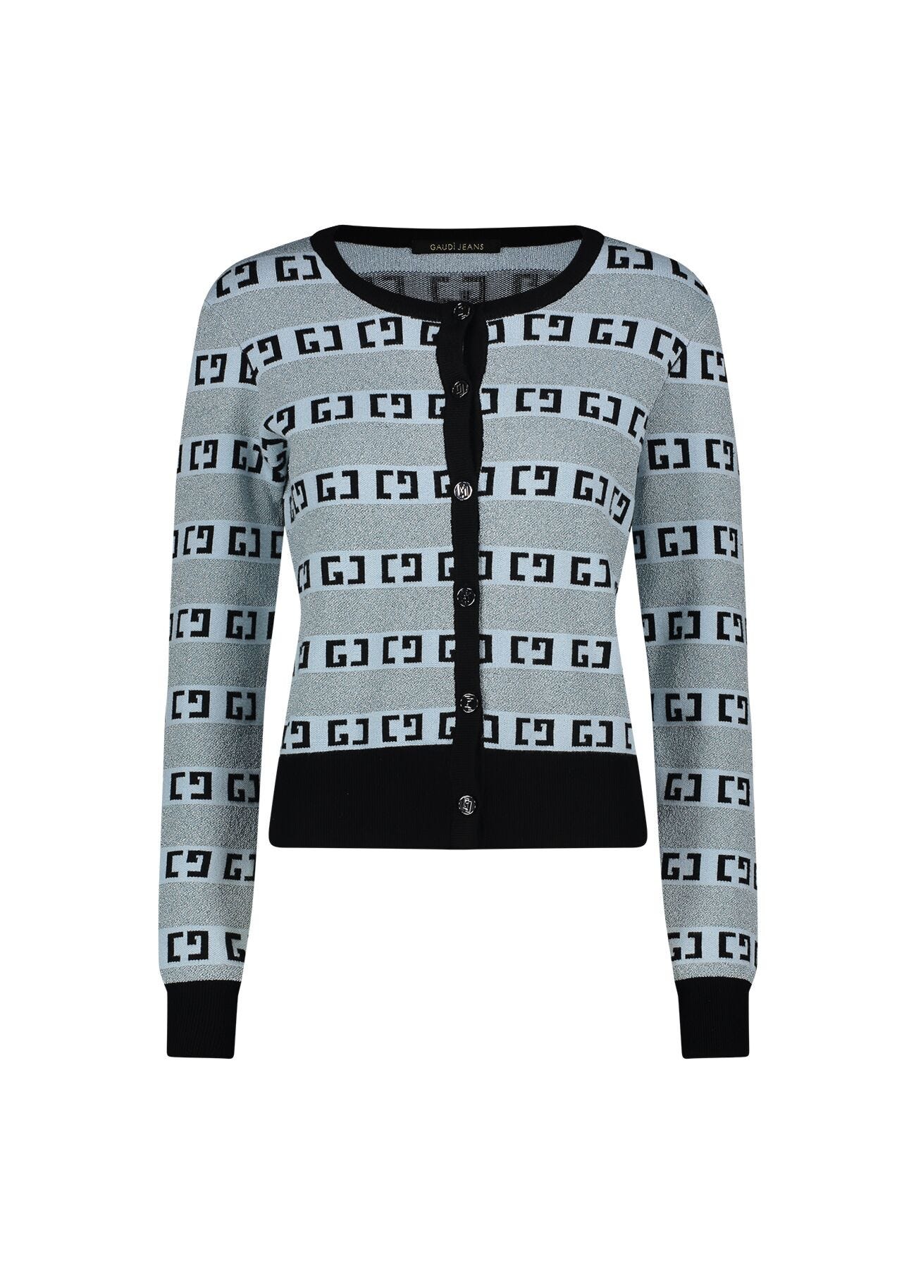 Light blue cardigan with jacquard logo