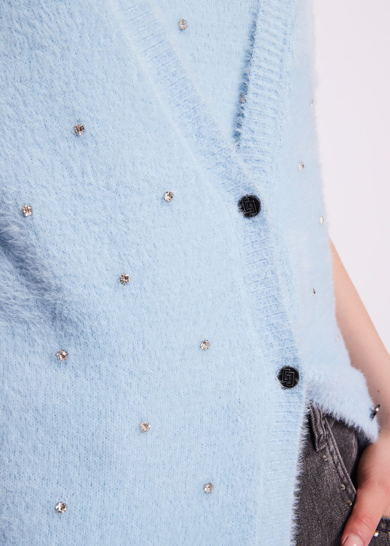Light blue cardigan with rhinestones