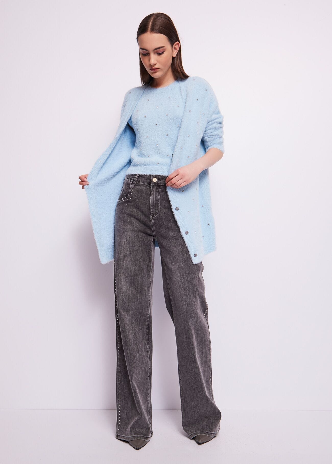 Light blue cardigan with rhinestones
