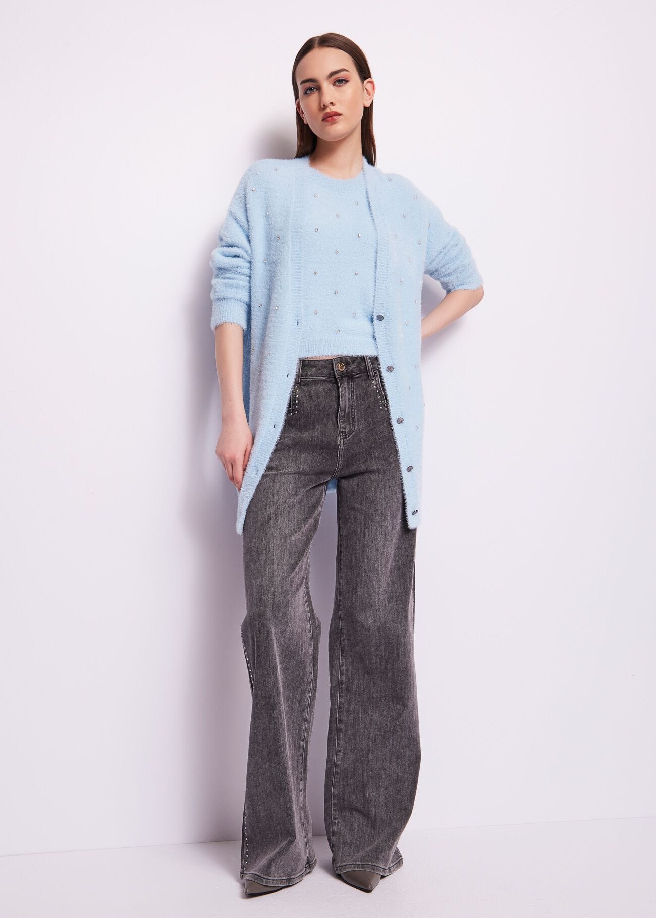 Light blue gilet with rhinestones