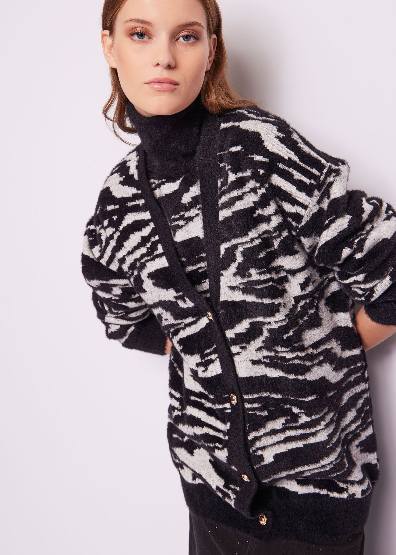 Cardigan jacquard animalier