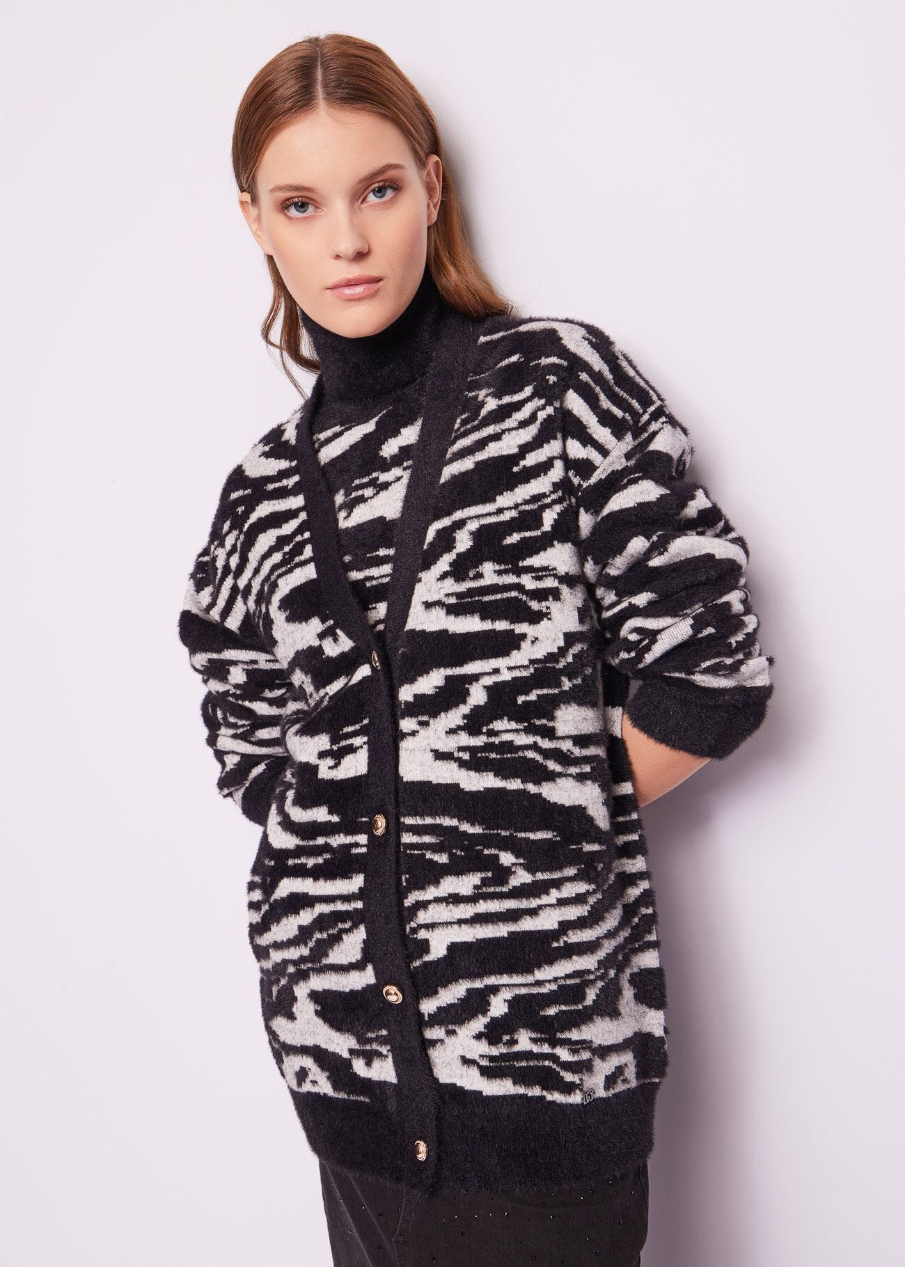 Cardigan jacquard animalier