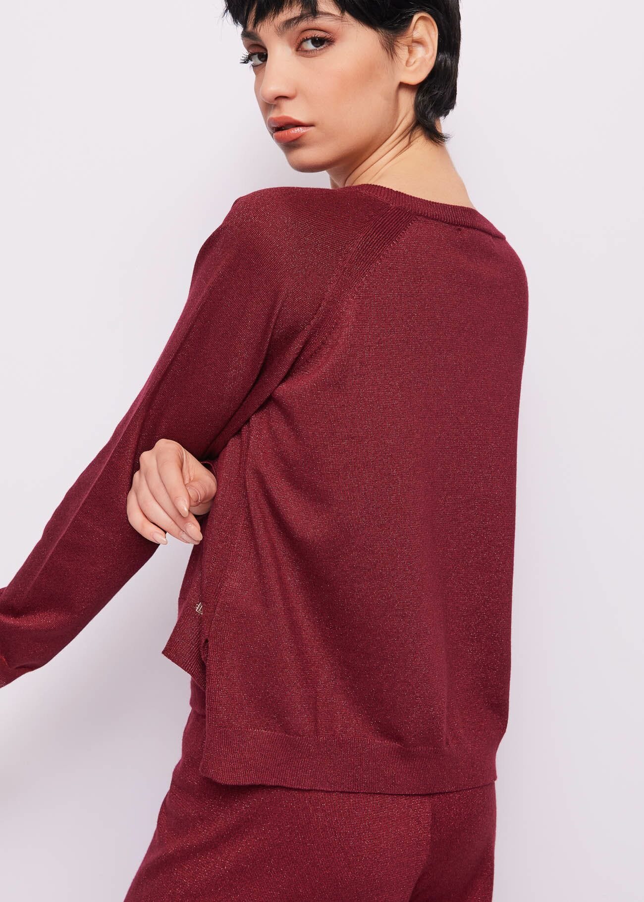 Pull à col rond en lurex bordeaux