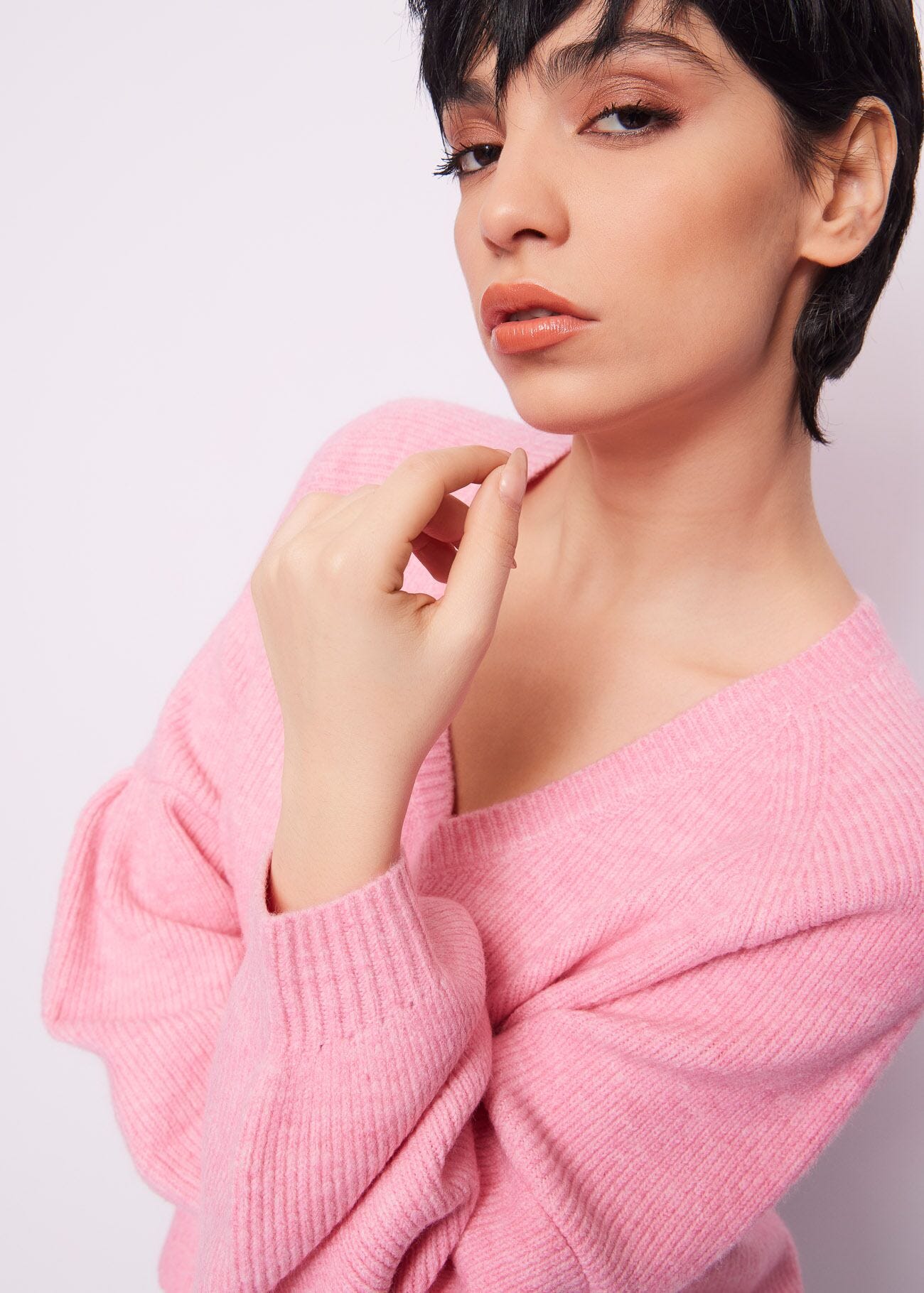 Jersey rosa acanalado fino