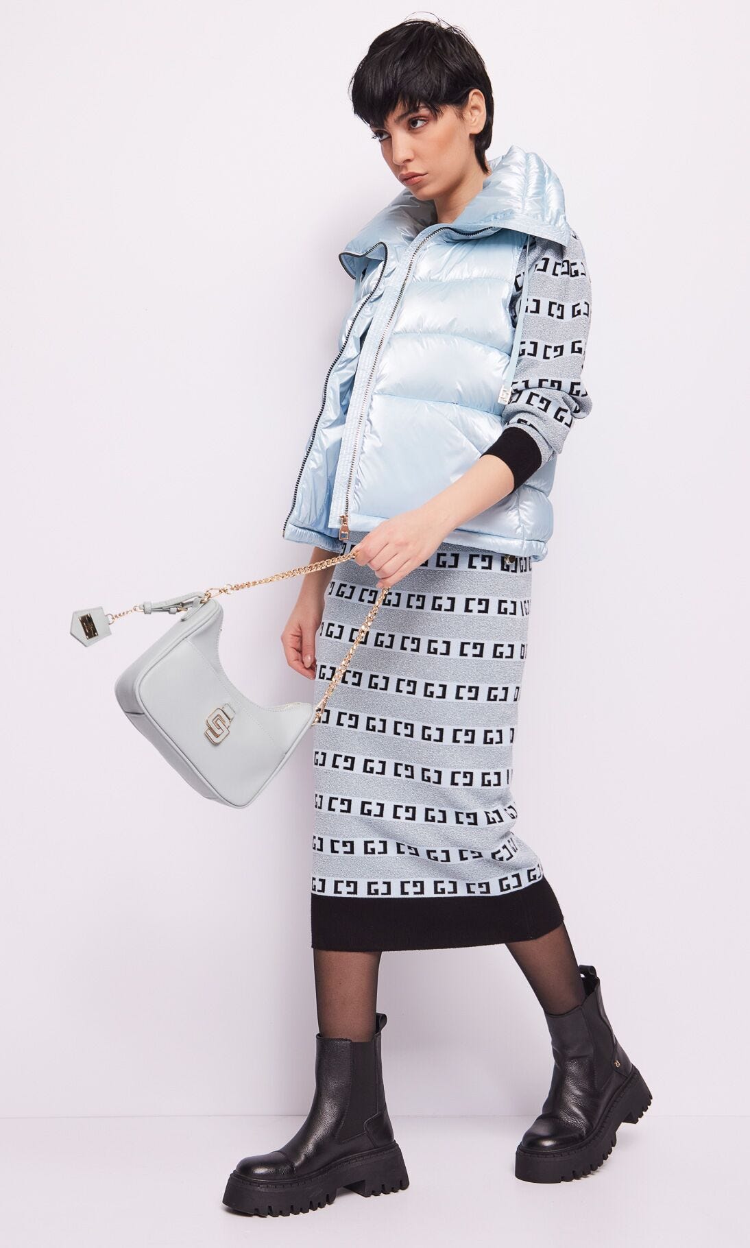 Light blue jacquard logo skirt