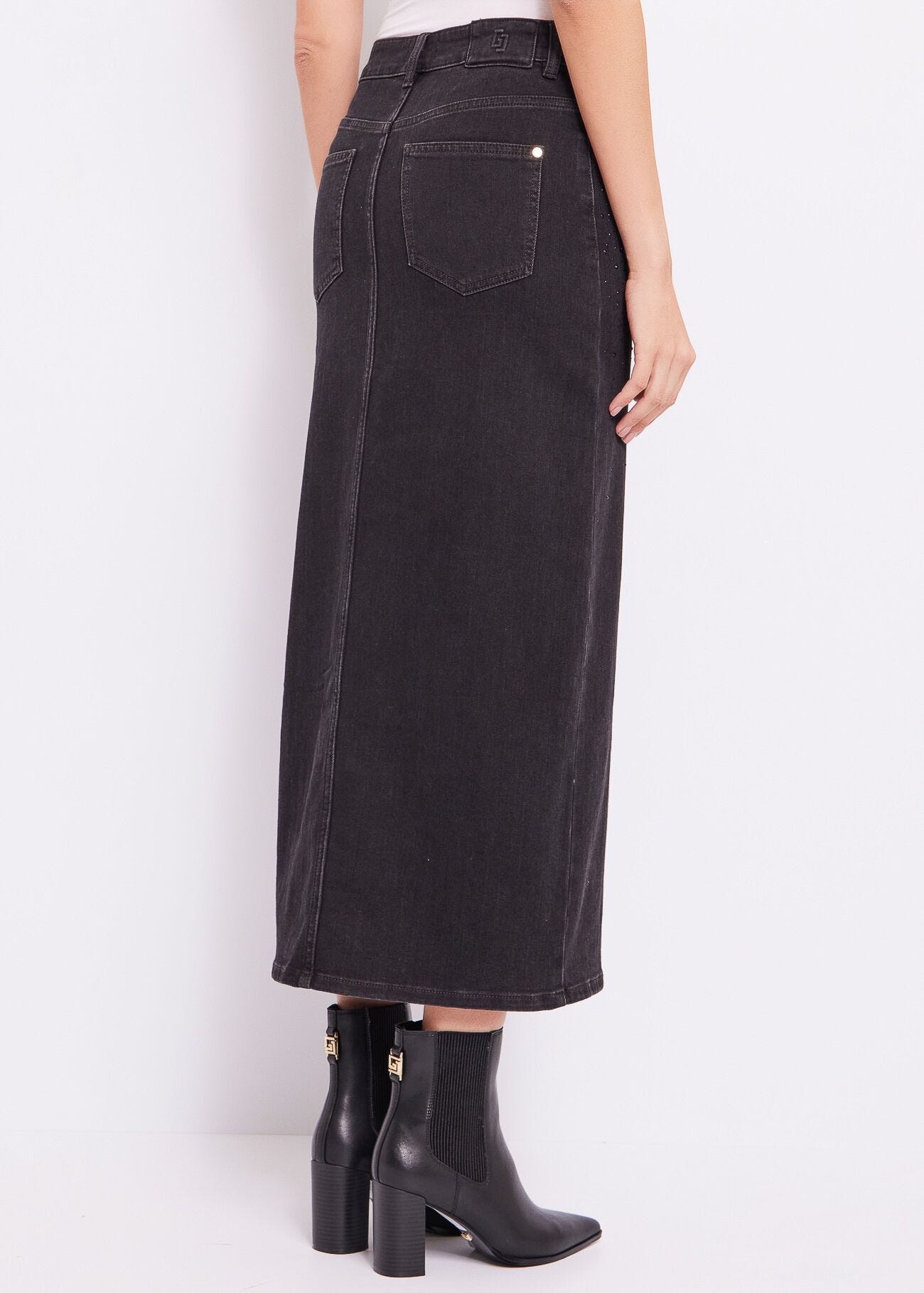 Long denim skirt in cotton blend