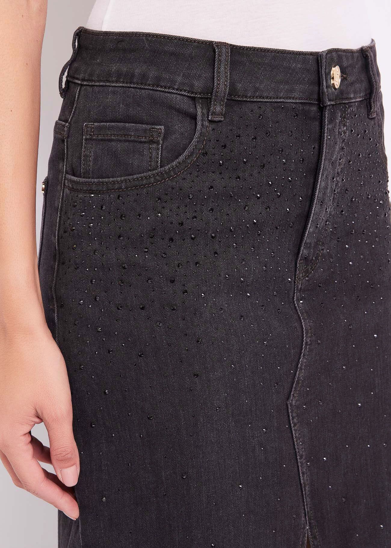 Long denim skirt in cotton blend