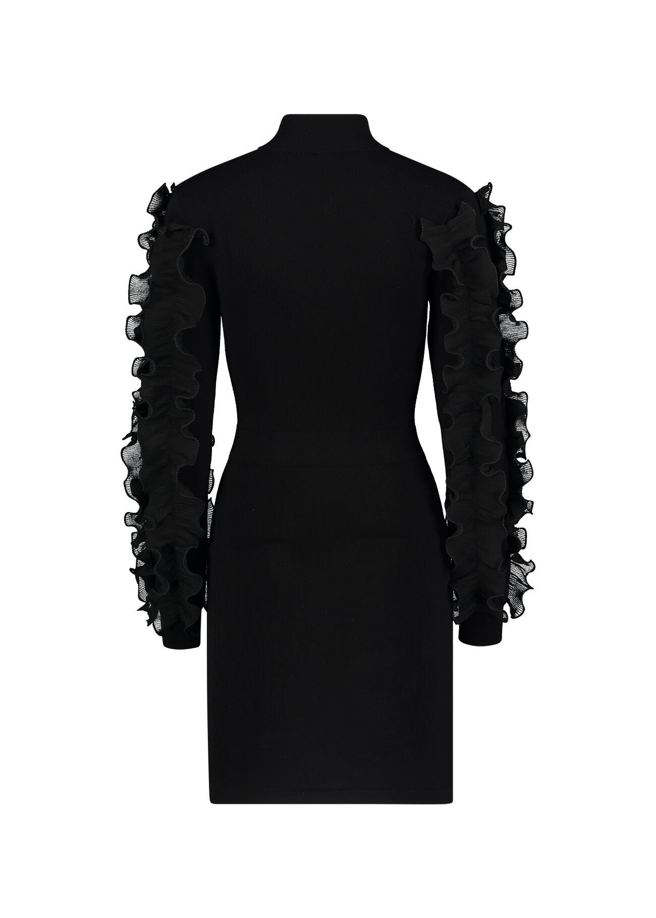 Robe noire en maille avec ruchés