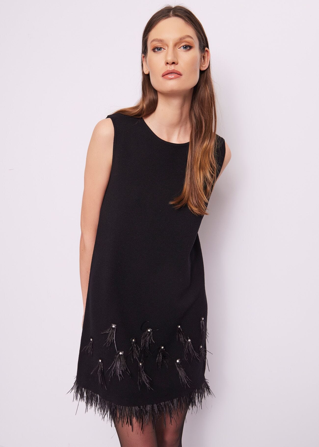 Robe en mélange de laine avec franges