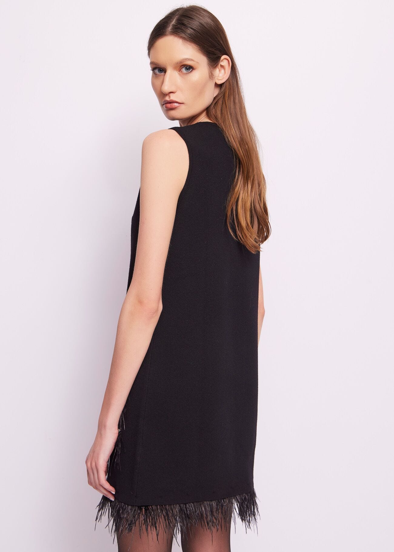 Robe en mélange de laine avec franges
