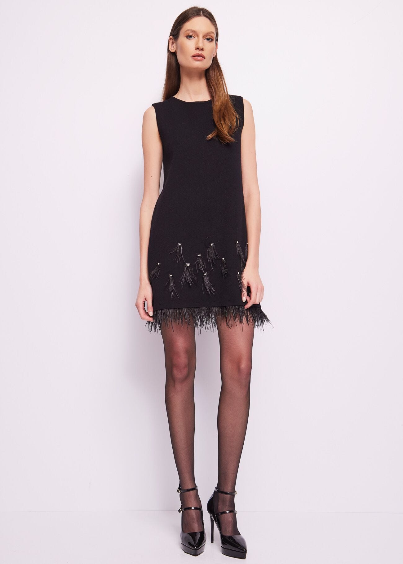 Robe en mélange de laine avec franges