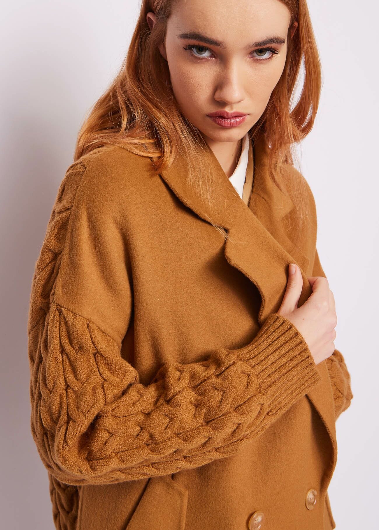 Brown woolblend caban jacket