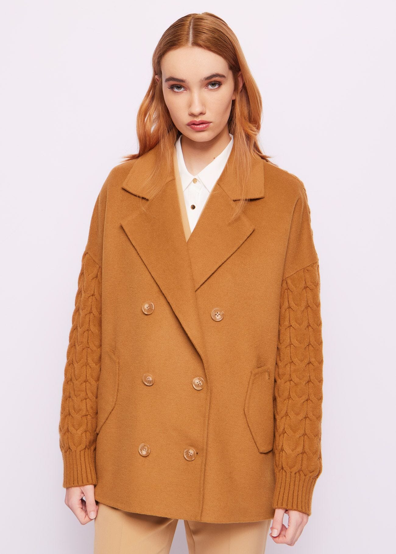 Brown woolblend caban jacket