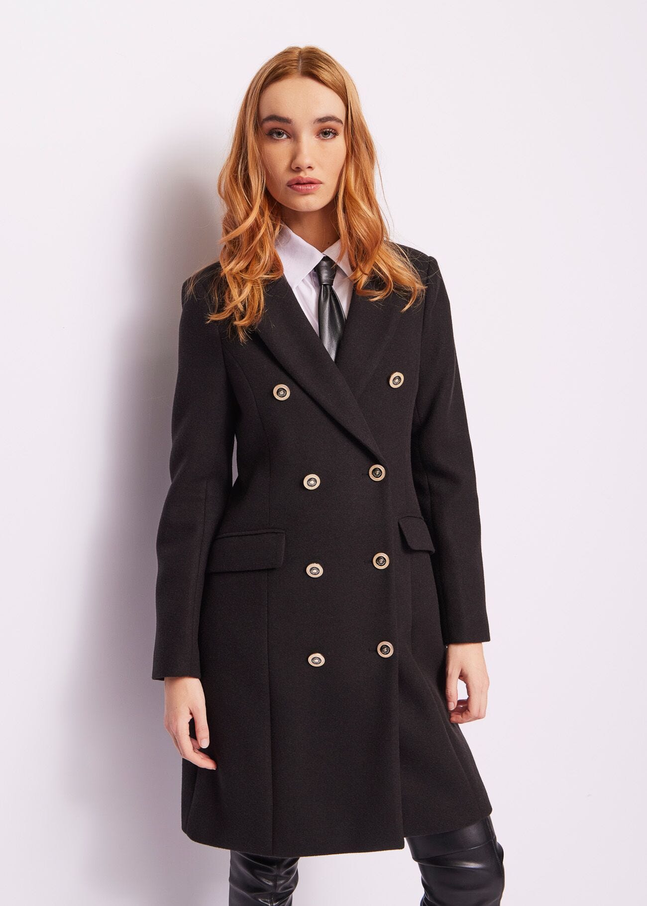 Manteau noir en laine mélangée