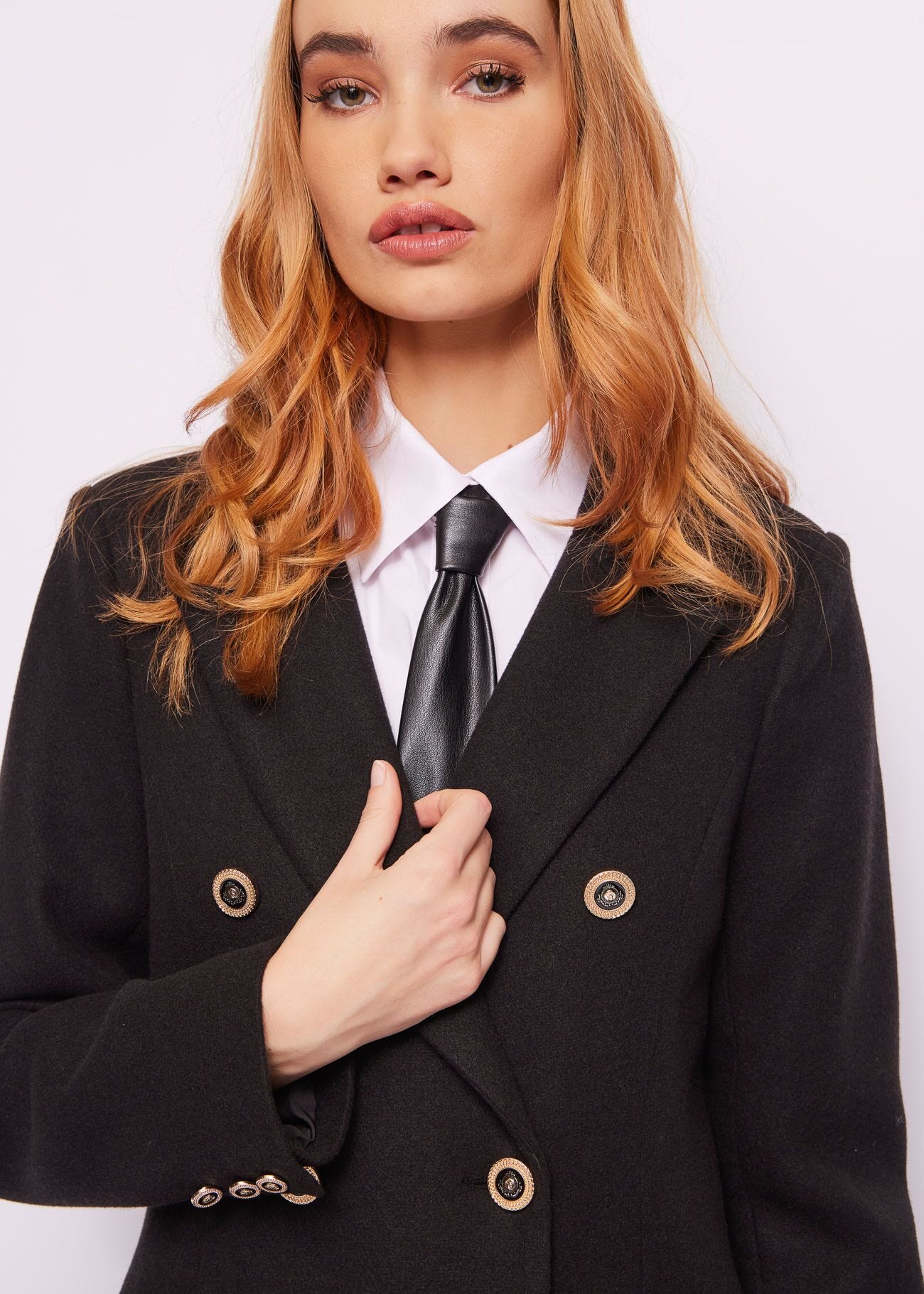 Manteau noir en laine mélangée