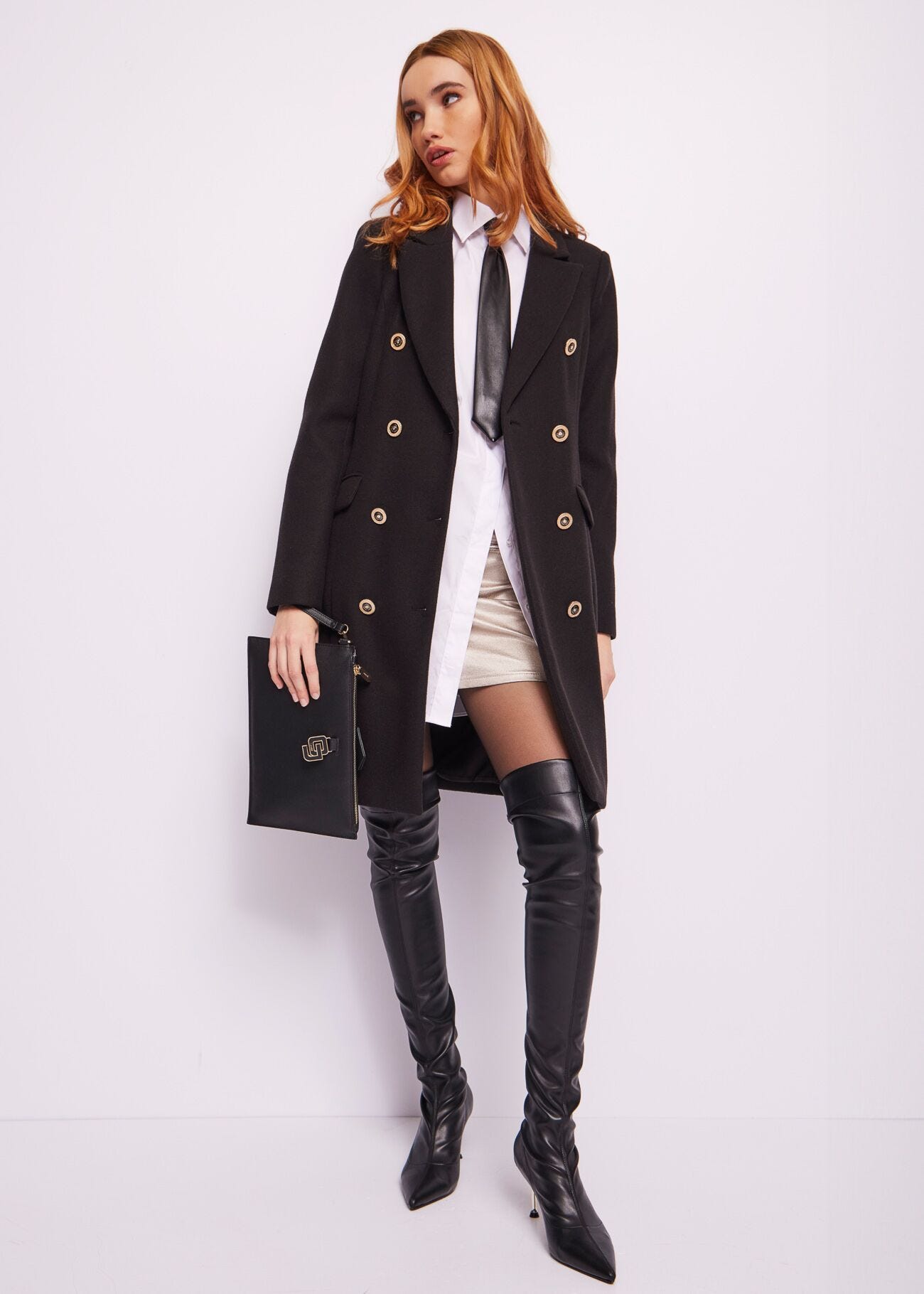 Manteau noir en laine mélangée