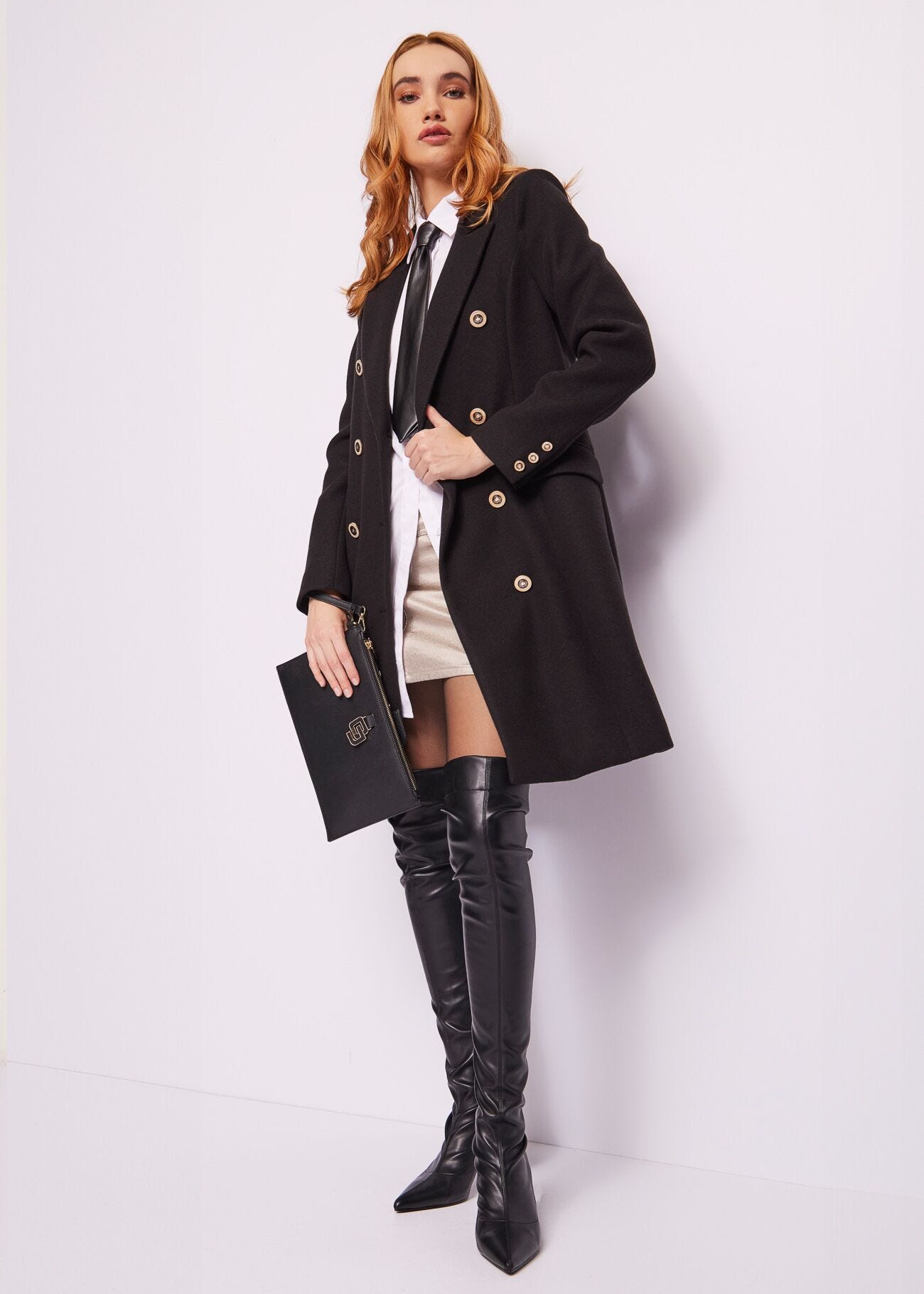 Manteau noir en laine mélangée