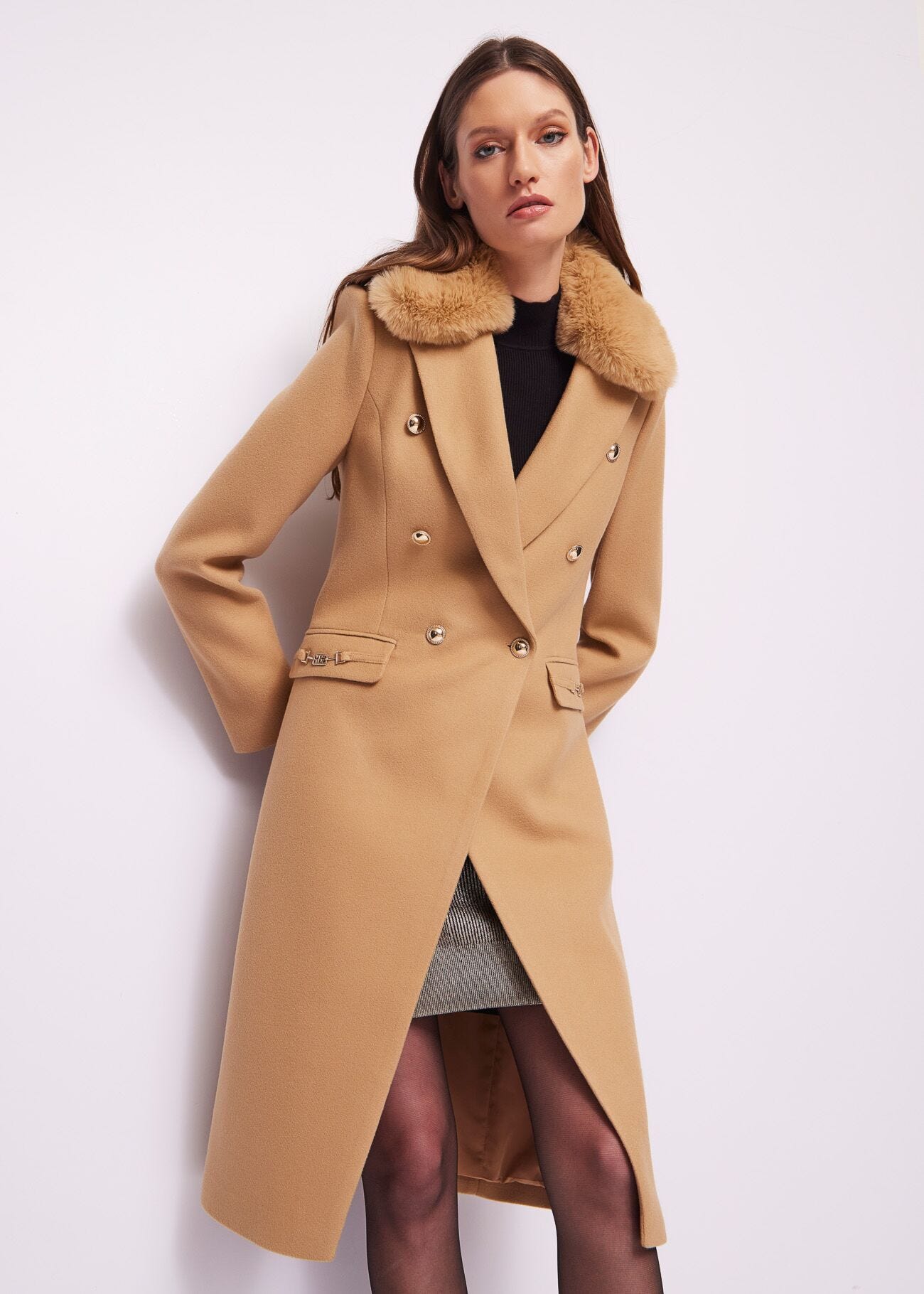Manteau marron en laine mélangée