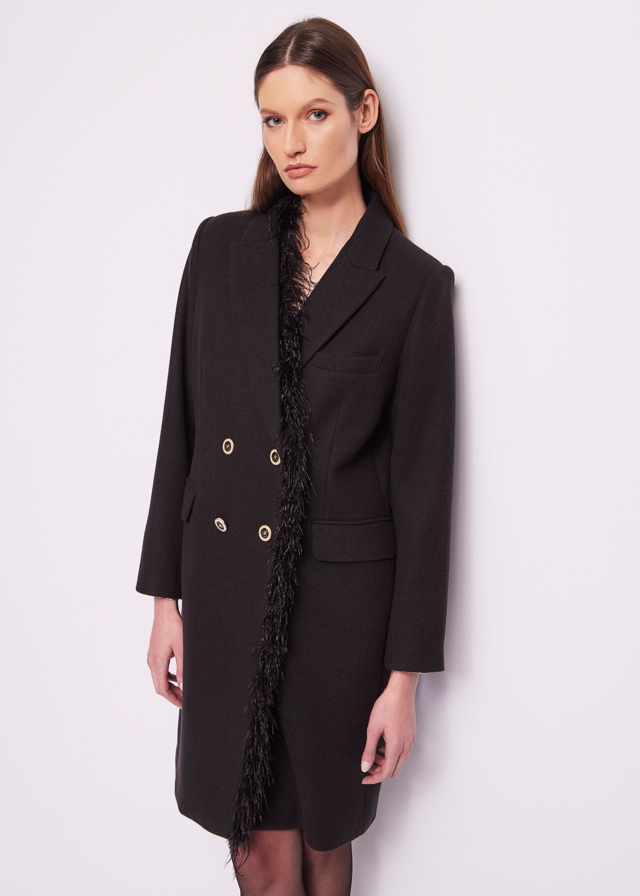 Woolblend fringed coat