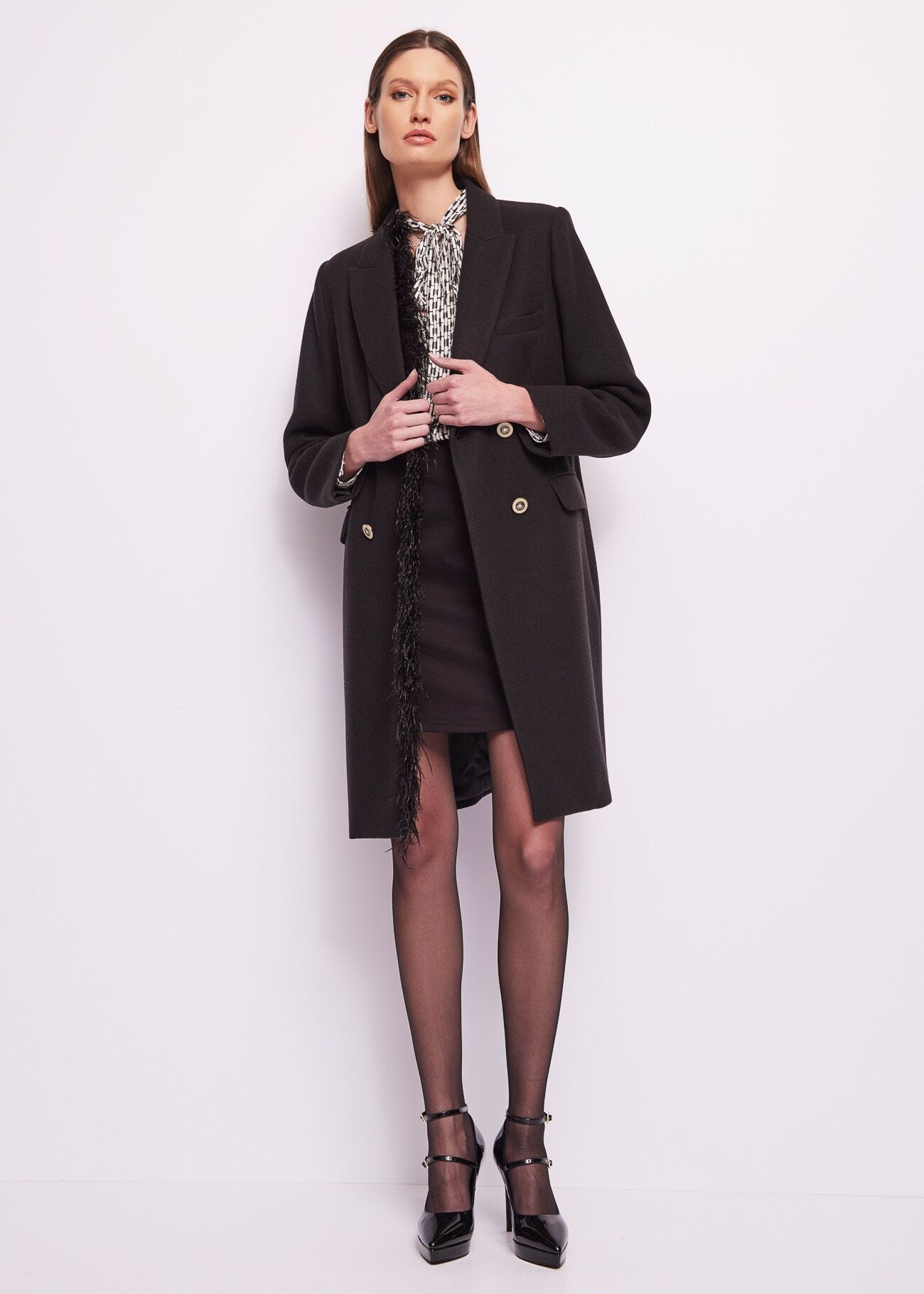 Woolblend fringed coat