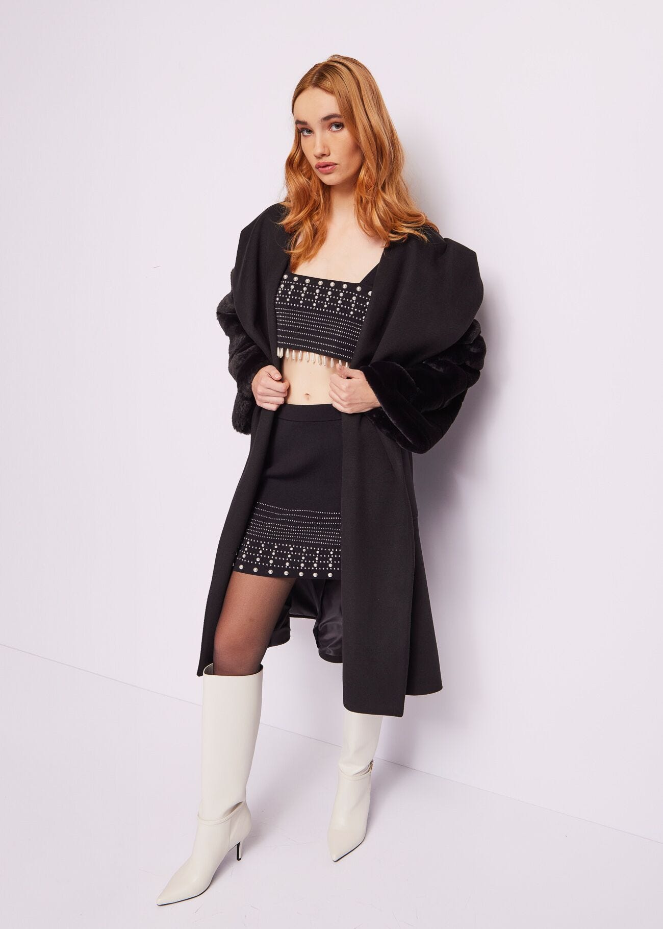 Manteau en drap avec fourrure synthétique