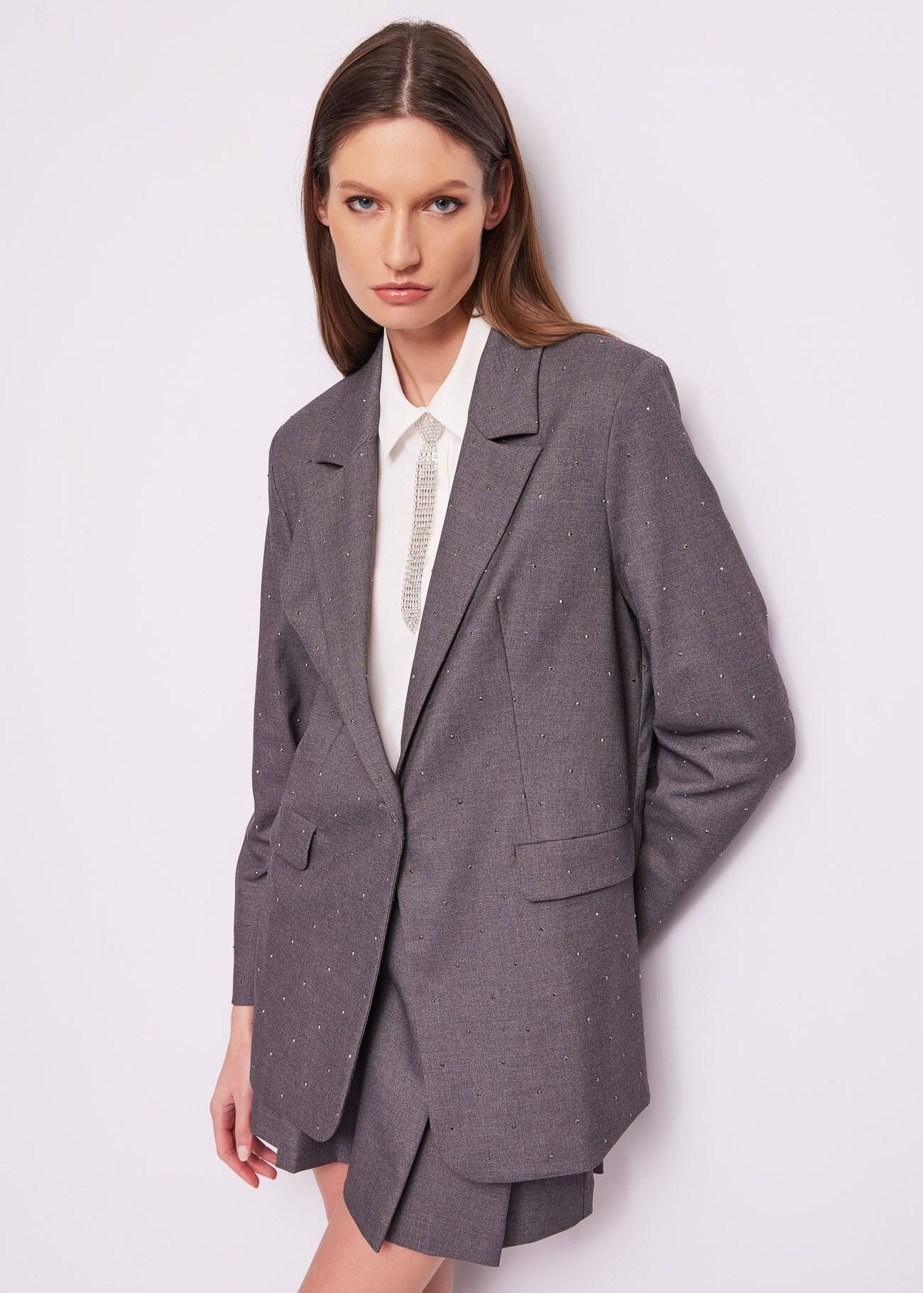 Grey coat with rhinestones