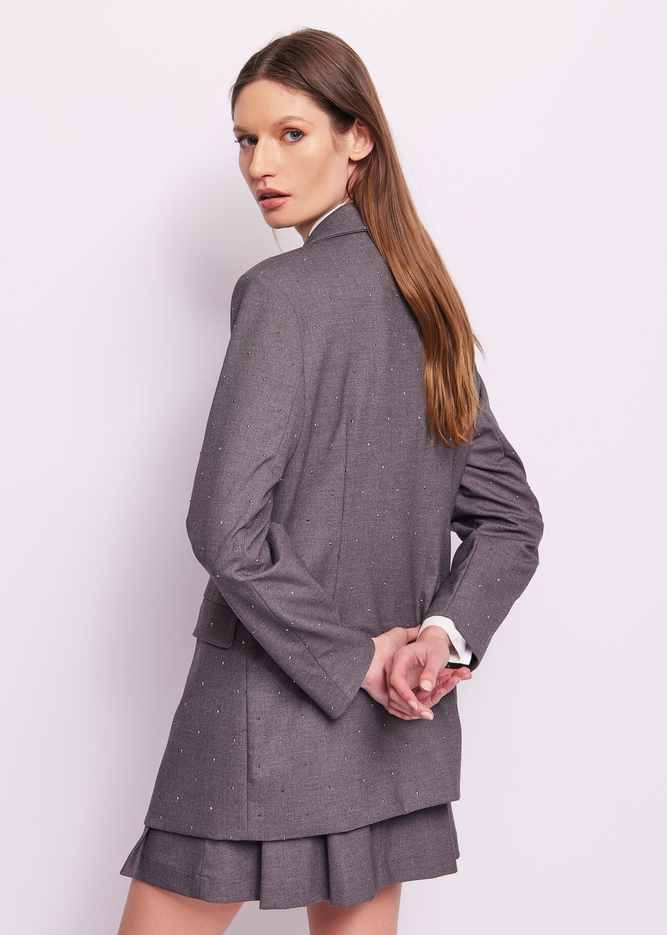 Grey coat with rhinestones