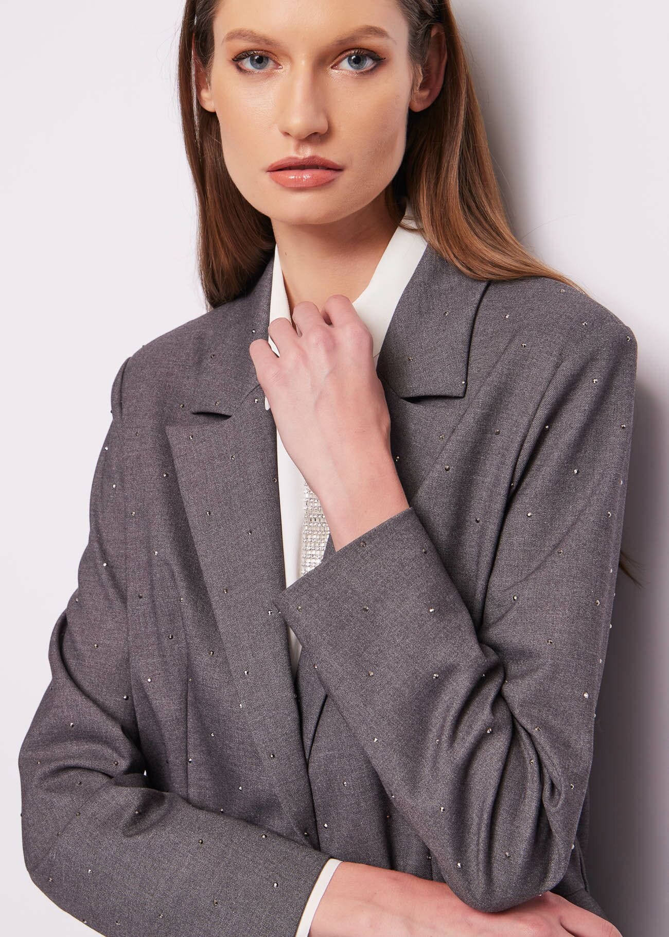 Grey coat with rhinestones