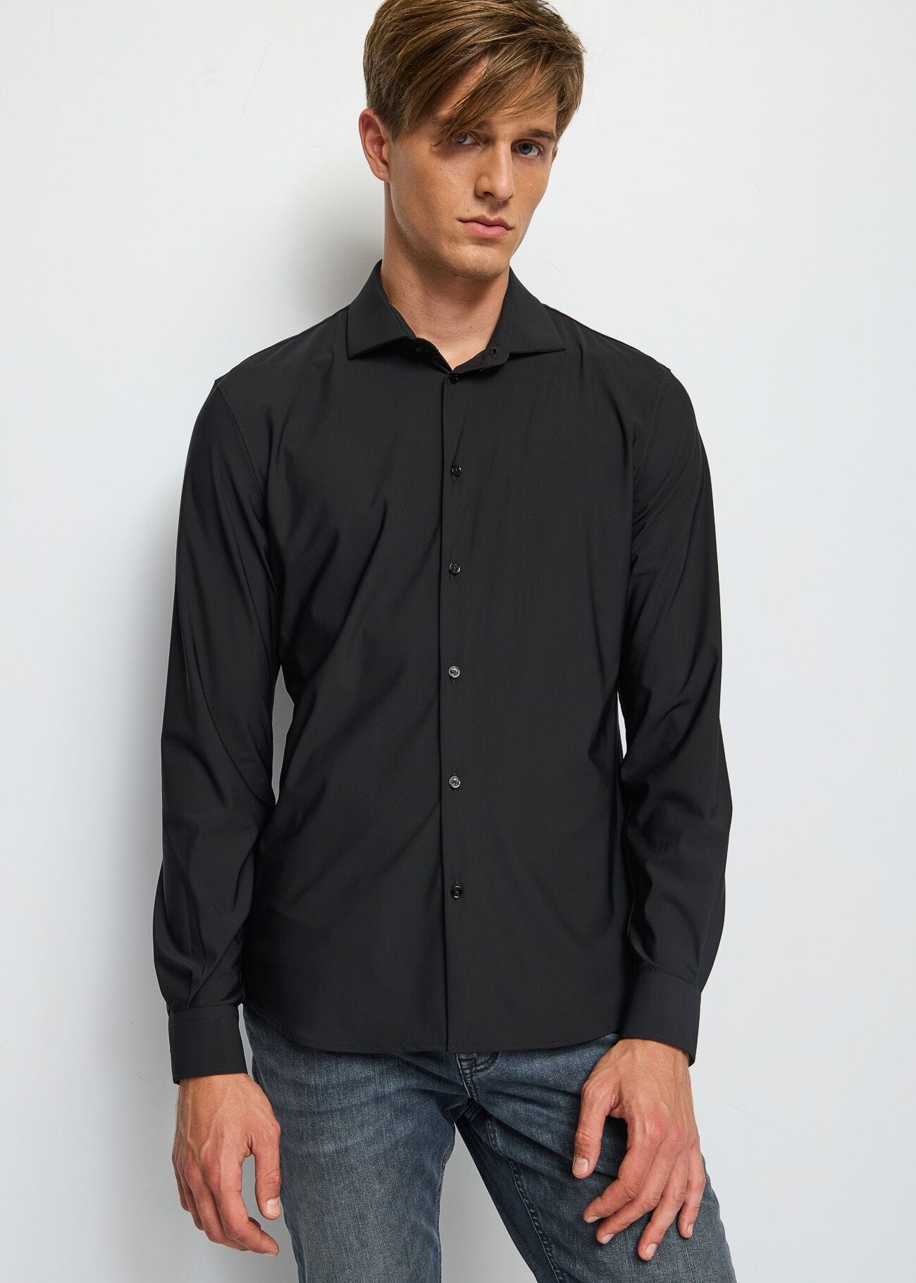 Chemise slim en nylon noir