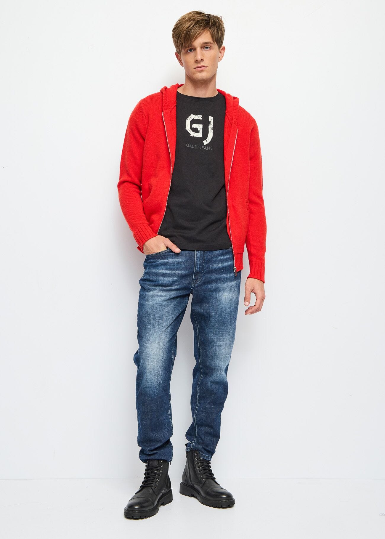 Sweat-shirt rouge en maille de laine