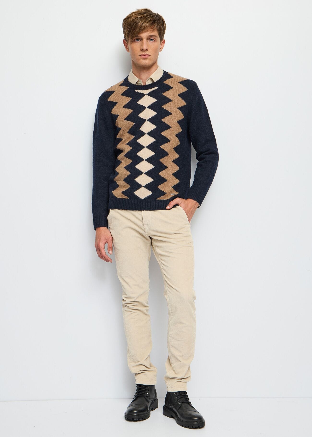 Maglia blu in misto alpaca e lana
