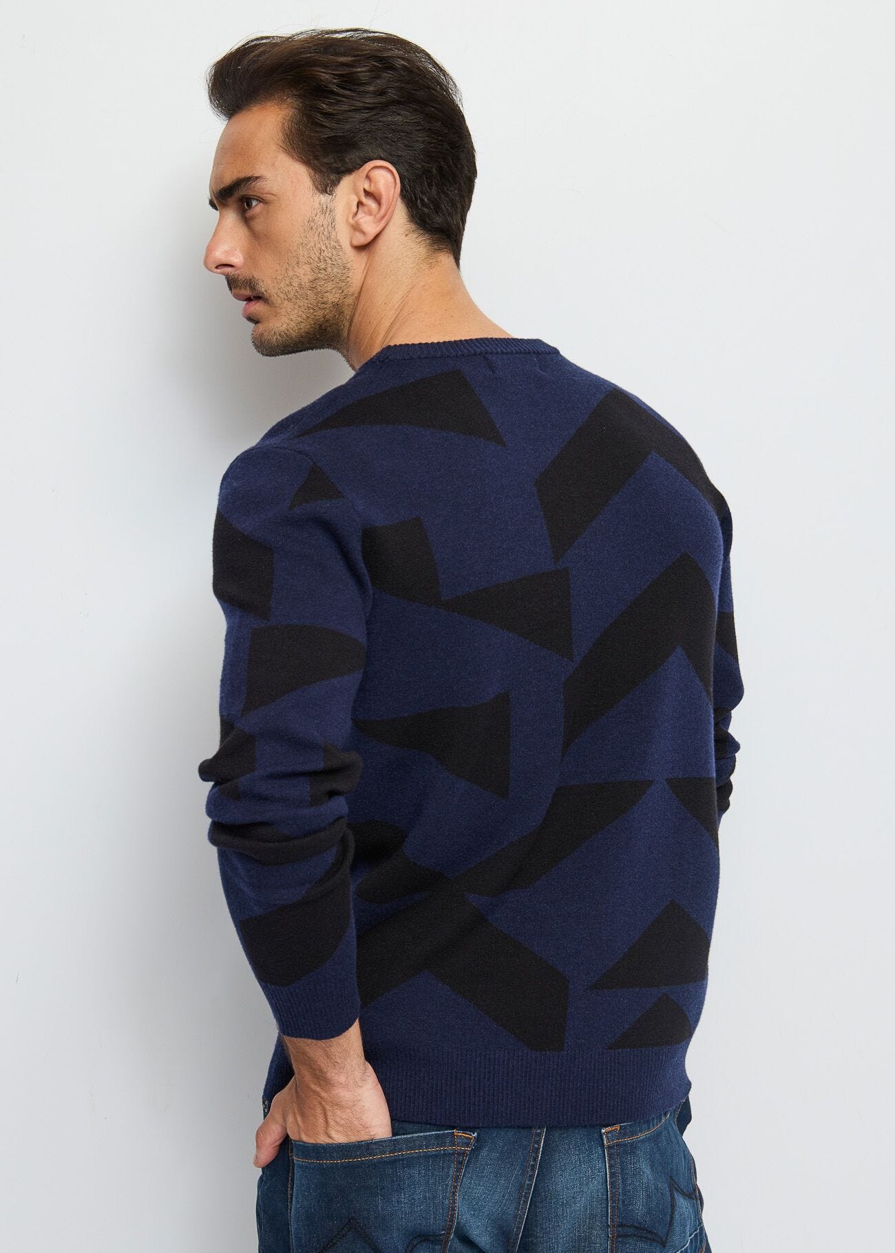 Maglia blu con motivo geometrico