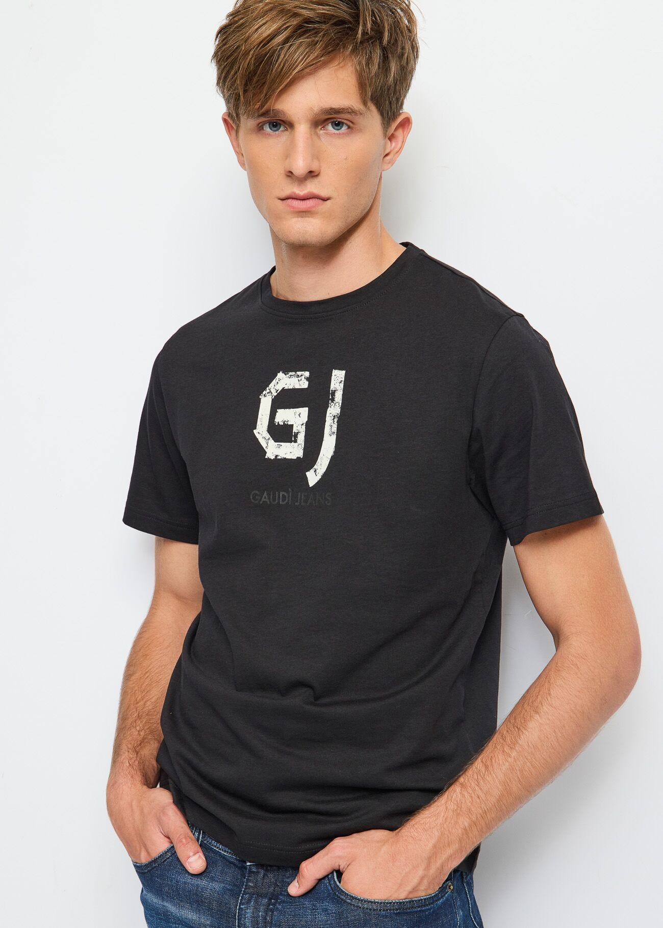 T-shirt nera in cotone con logo