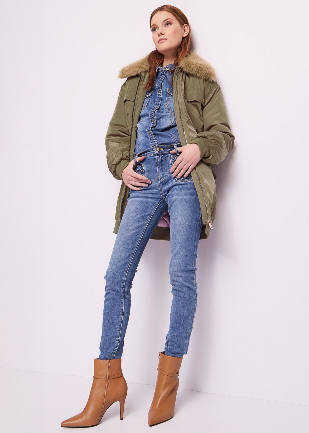 Green nylon down jacket