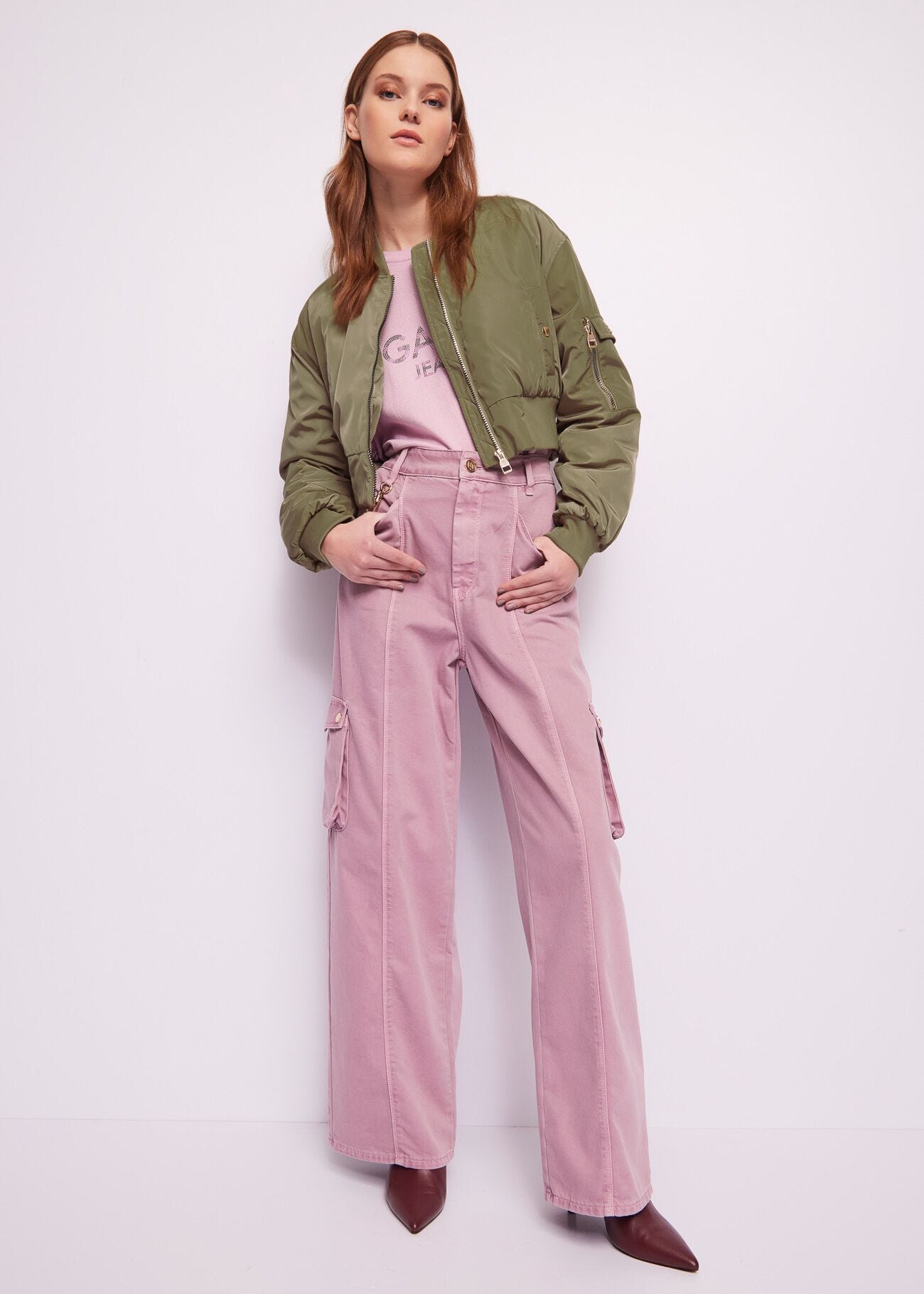 Green nylon bomber jacket