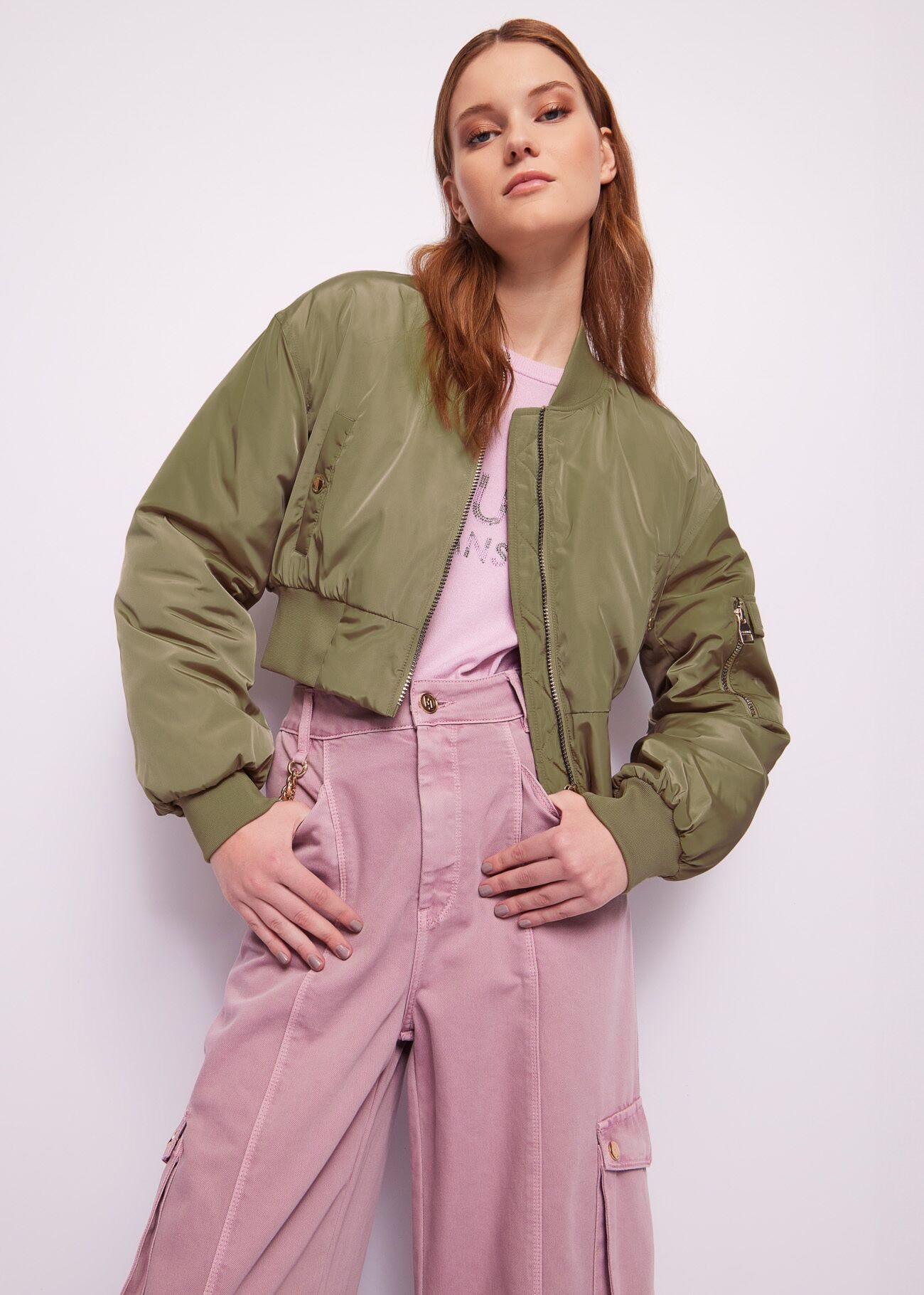 Green nylon bomber jacket