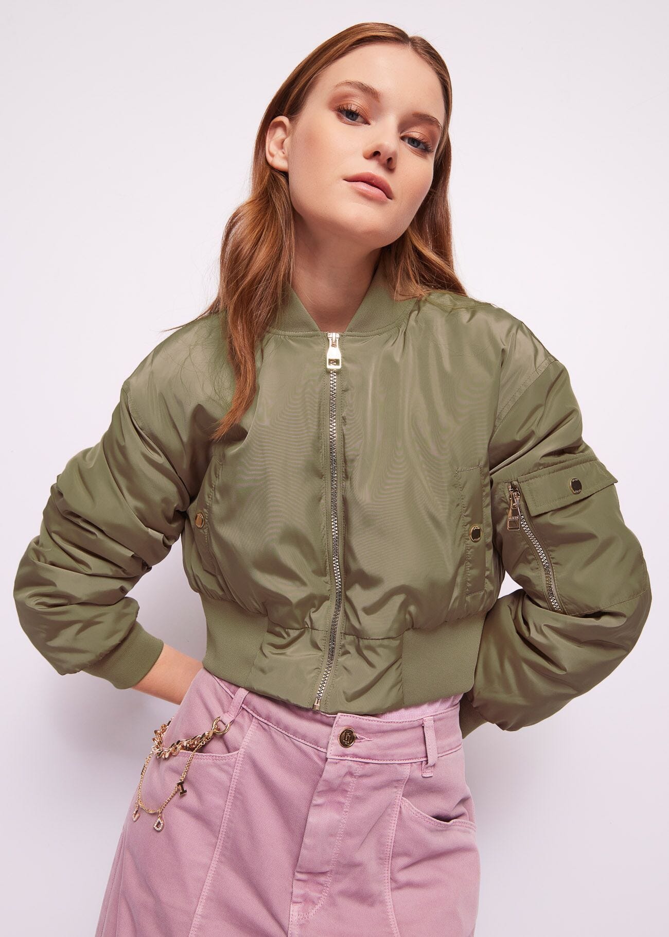 Green nylon bomber jacket