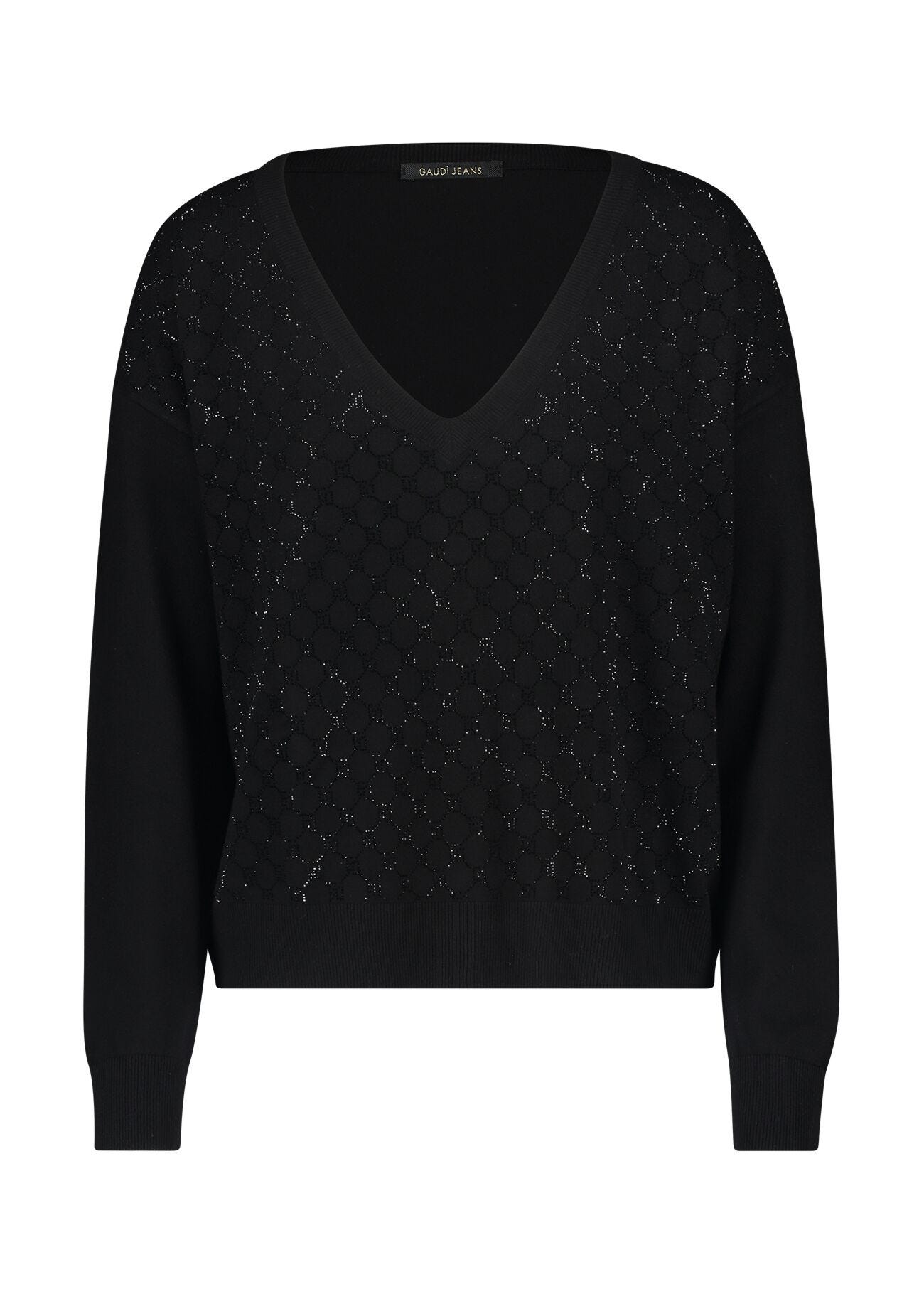 Black jumper with logo and rhinestones