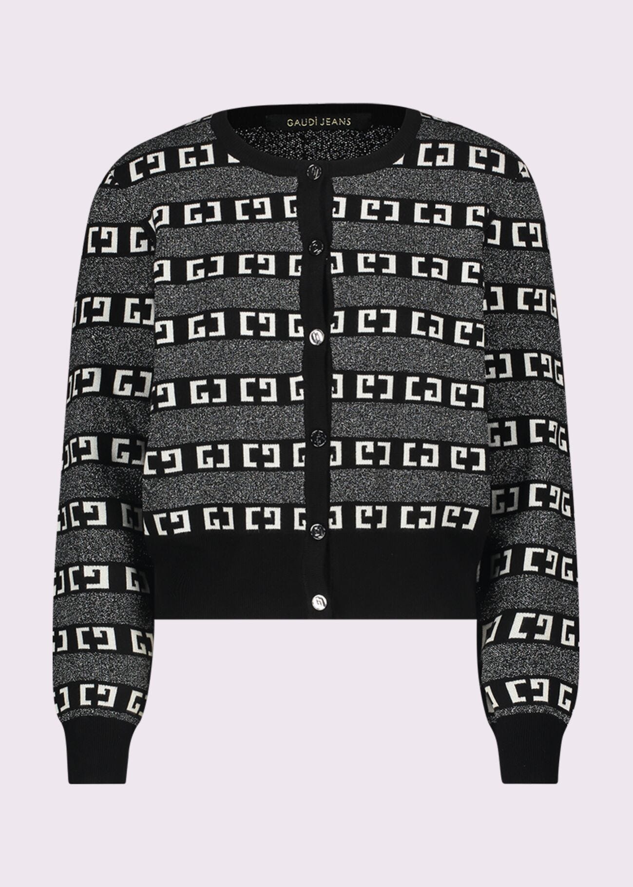 Grey cardigan with jacquard logo