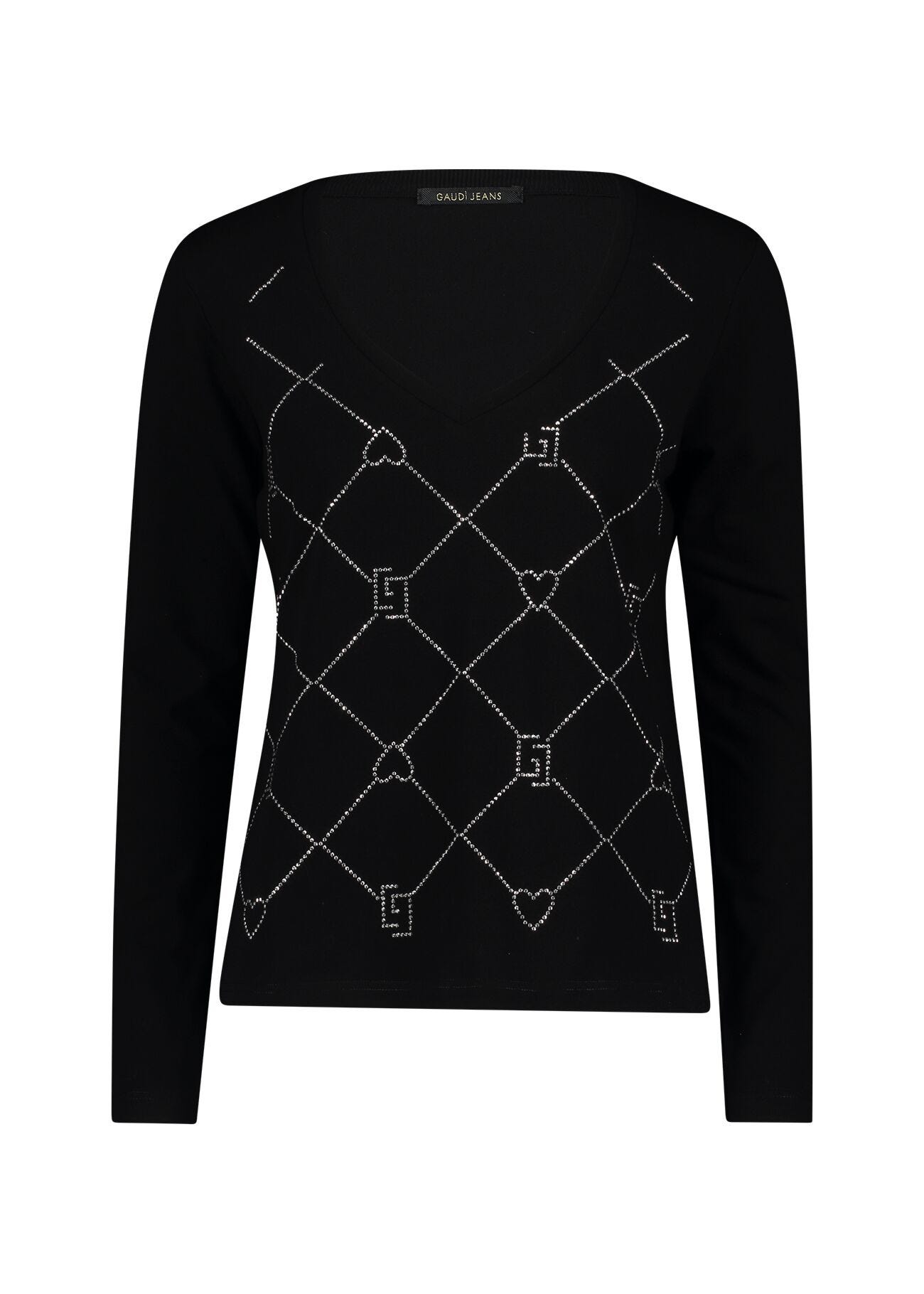 Black cotton tshirt with rhinestones