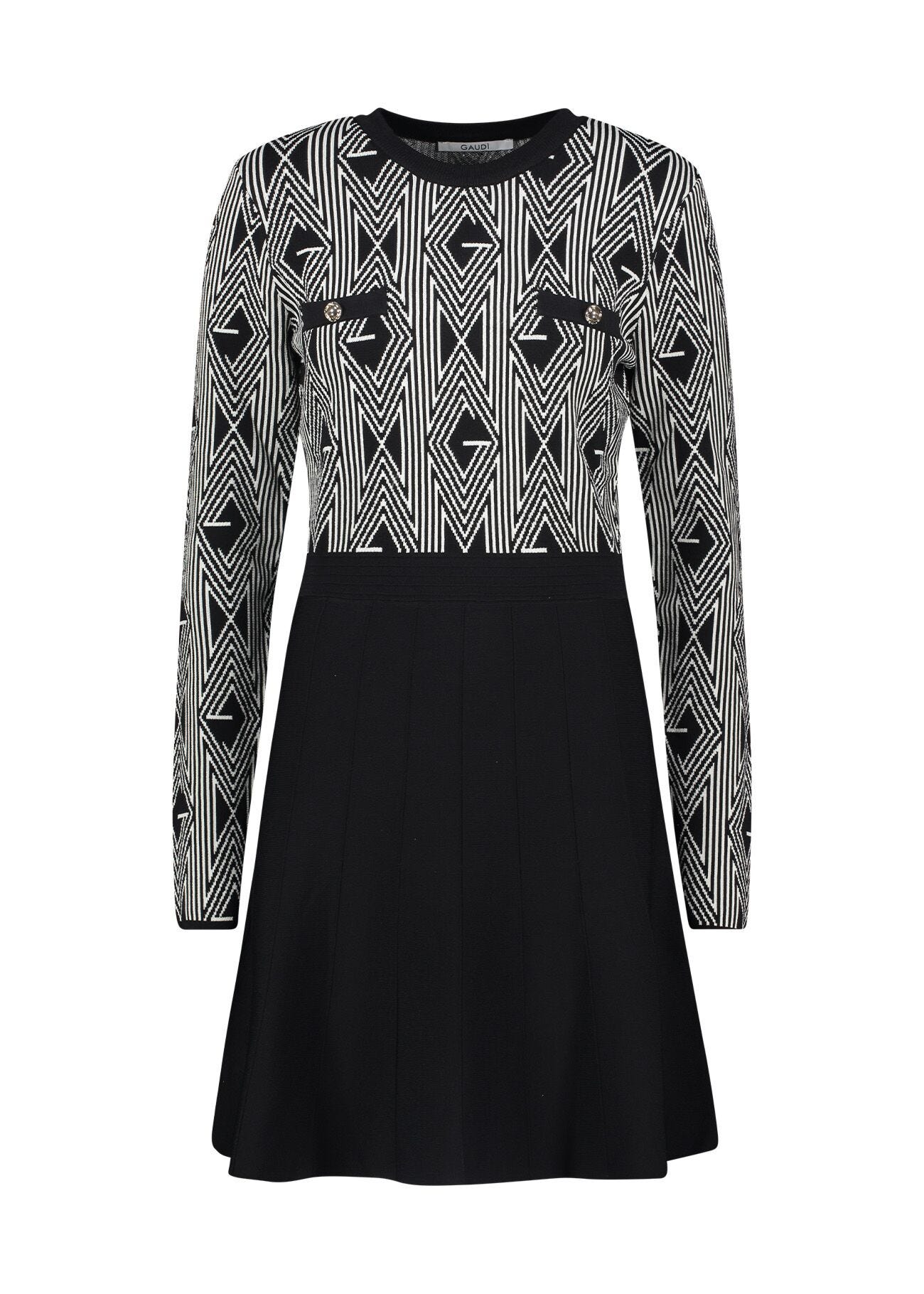 Vestito nero in maglia jacquard