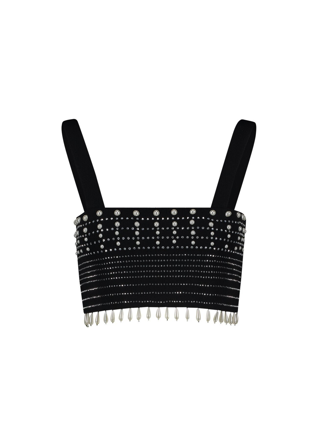 Top en maille avec strass et perles