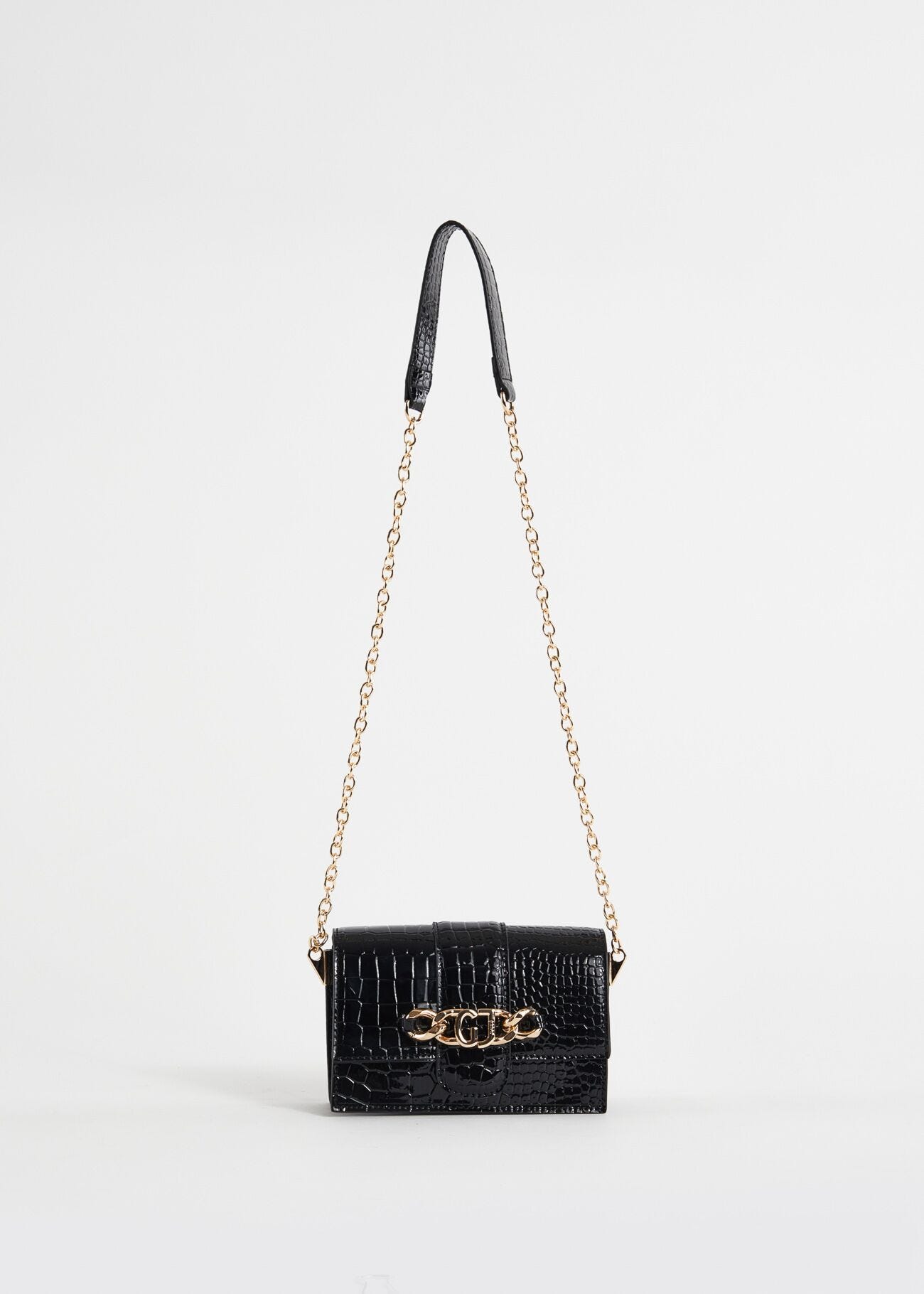 Borsa crossbody nera con stampa