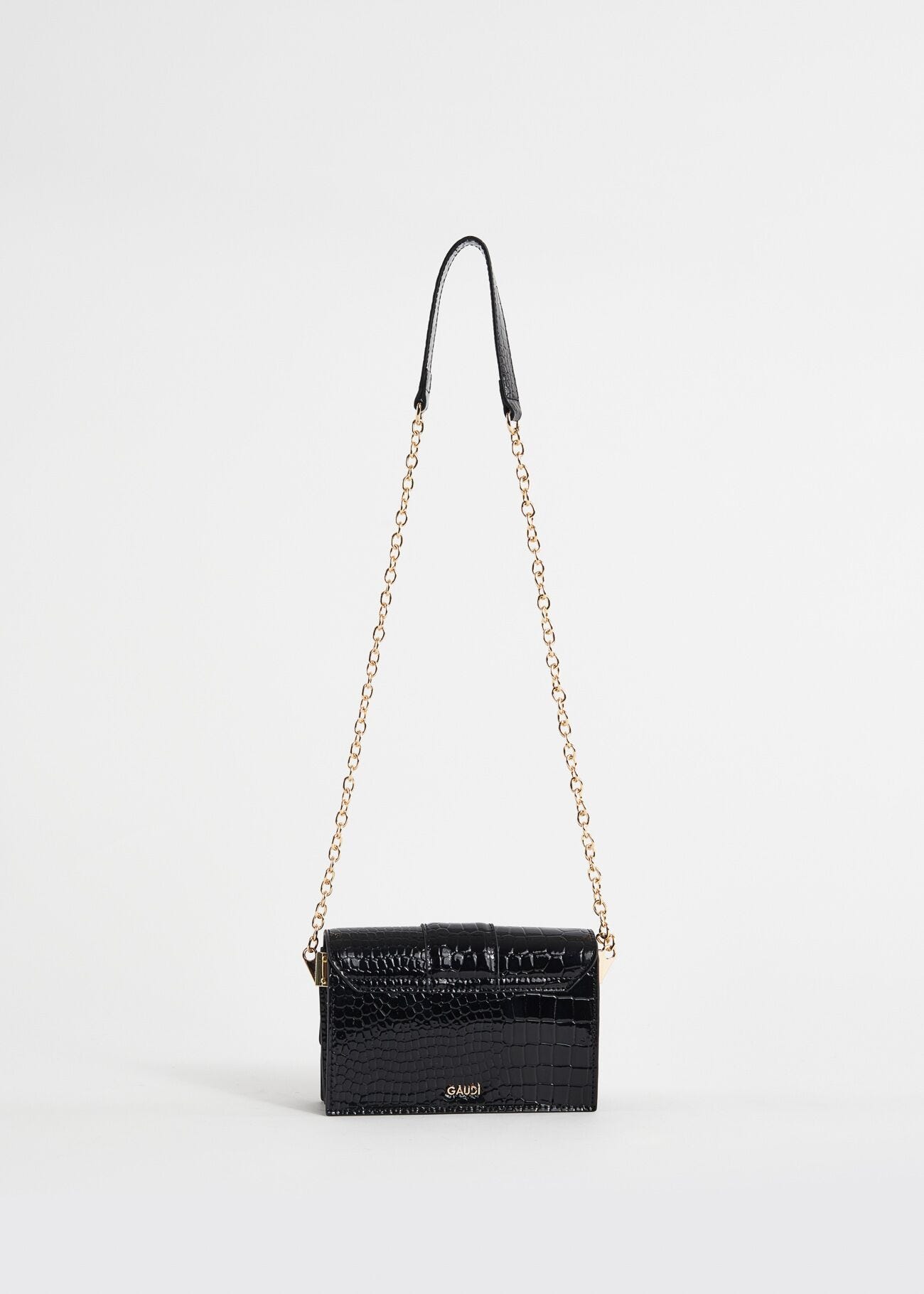 Borsa crossbody nera con stampa